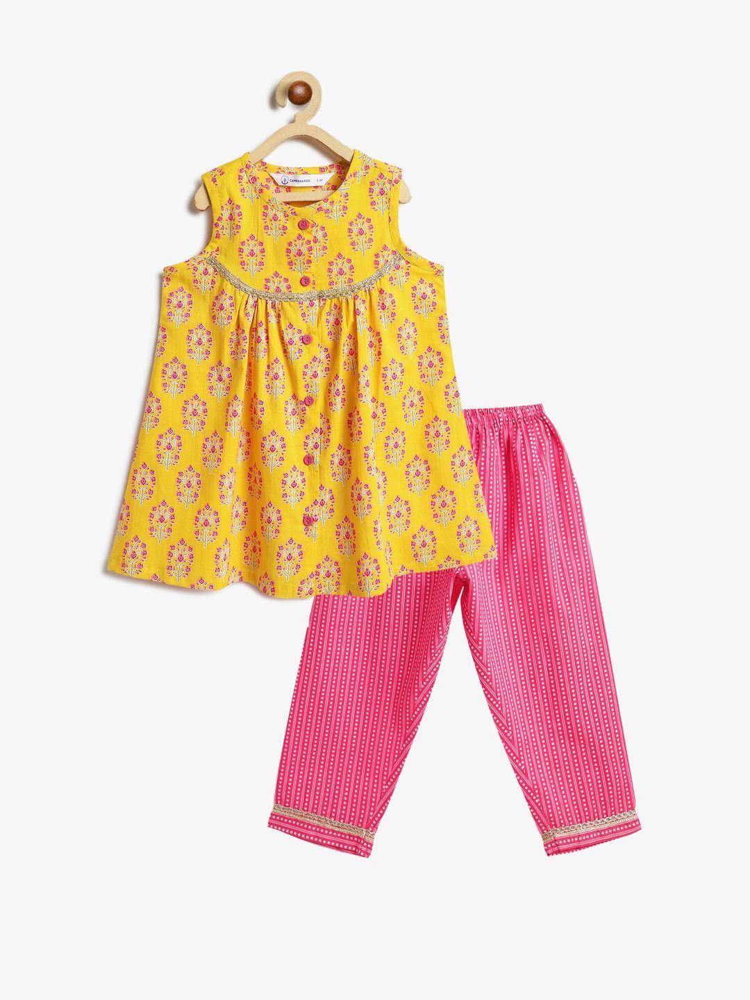 Campana Girls Floral Printed Empire Pure Cotton Kurti with Trousers-picture-38