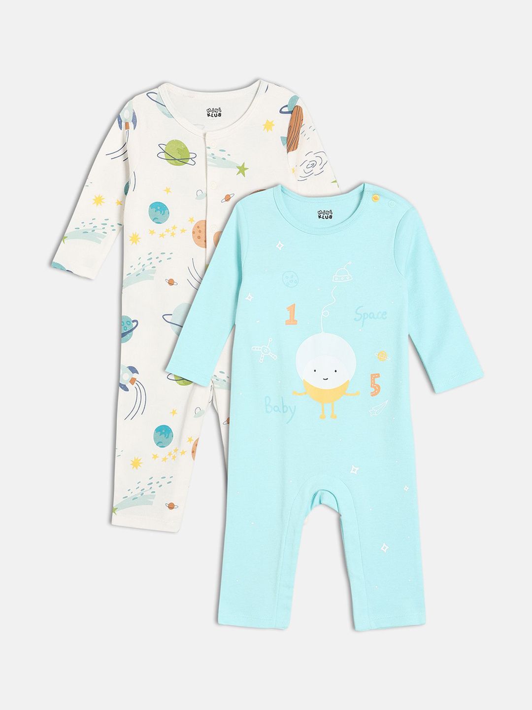 MINI KLUB Boys Pack Of 2 Planets Printed Cotton Full Sleeves Rompers-picture-10