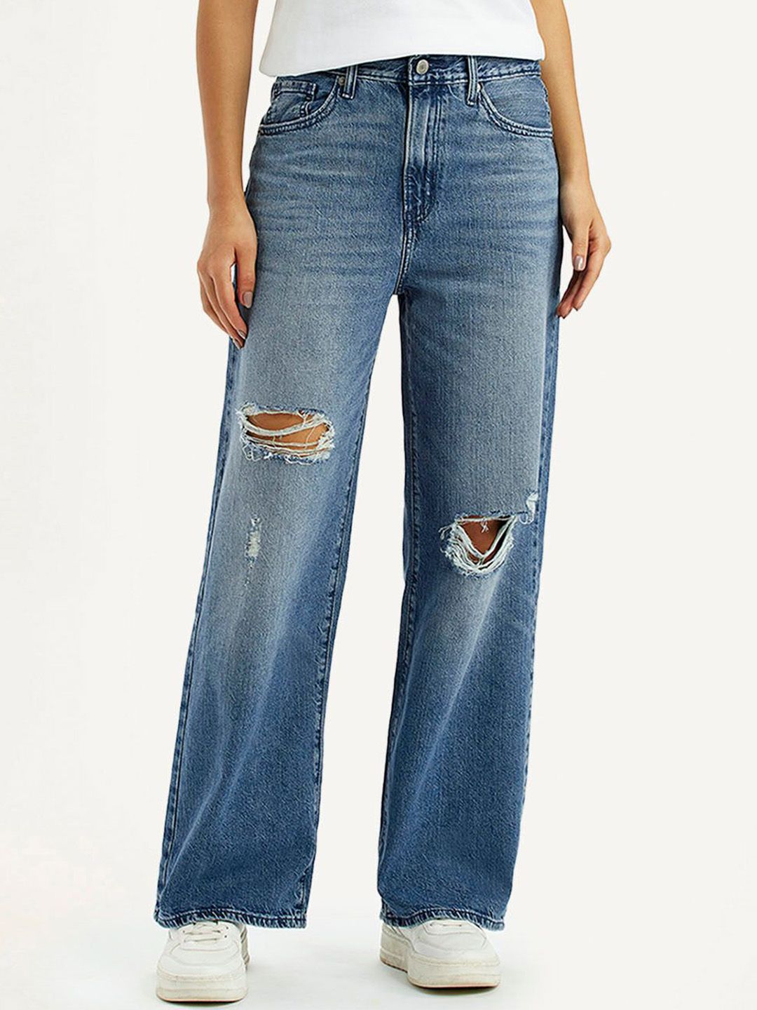 Levis Women Classic Wide Leg High-Rise Highly Distressed Light Fade Stretchable Jeans-picture-13