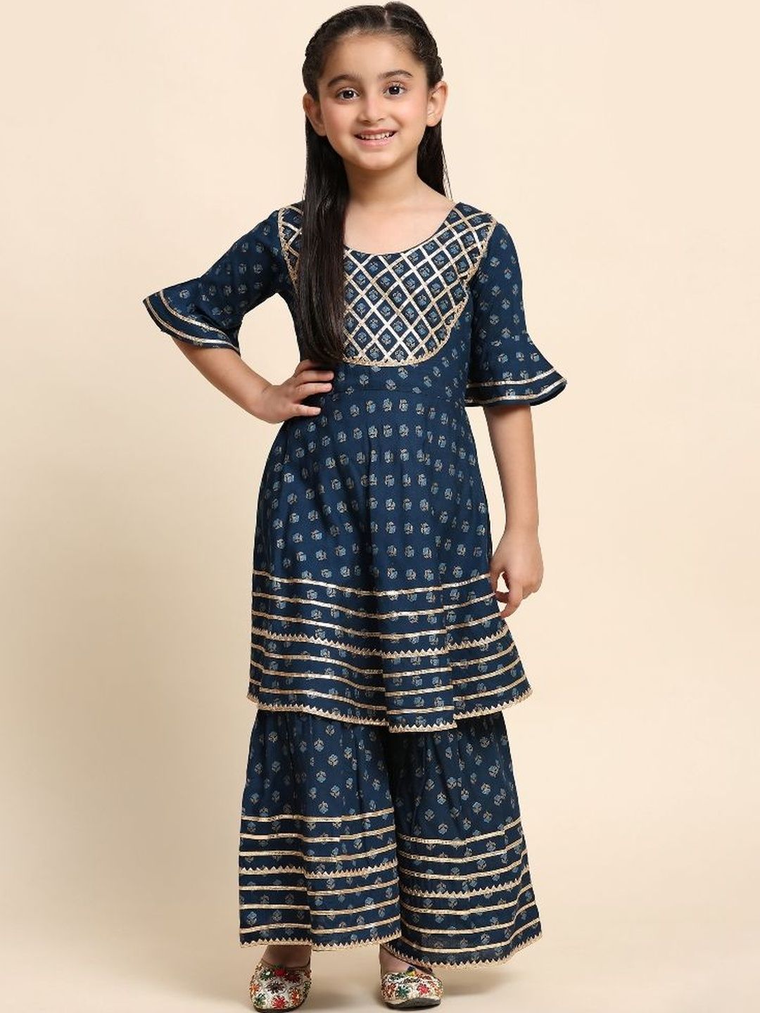 PAVITRA Girls Floral Printed Regular Gotta Patti Kurta with Sharara-picture-15