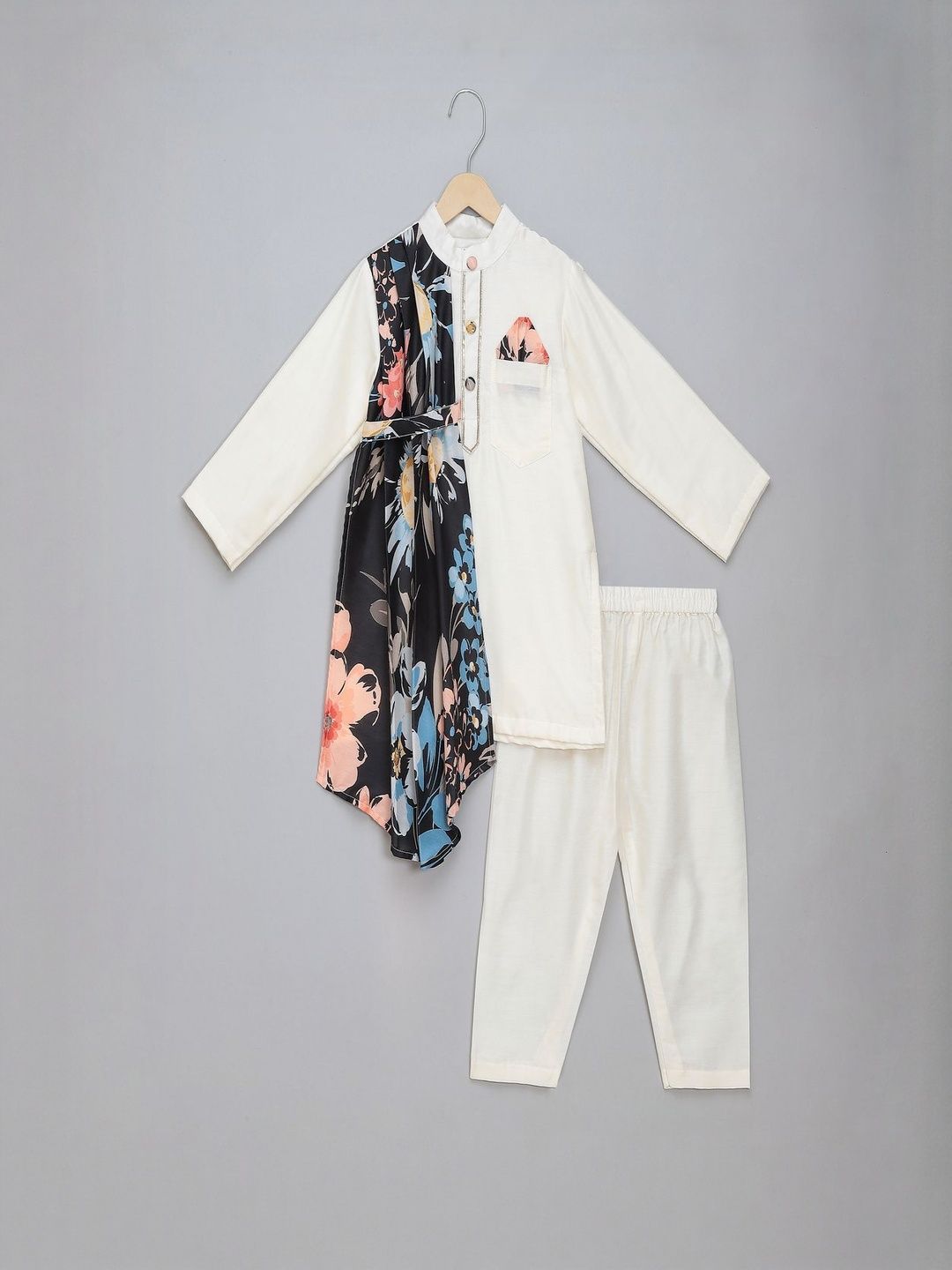 The Little Tales Boys Floral Printed Pleated Kurta with Pyjamas-image-46