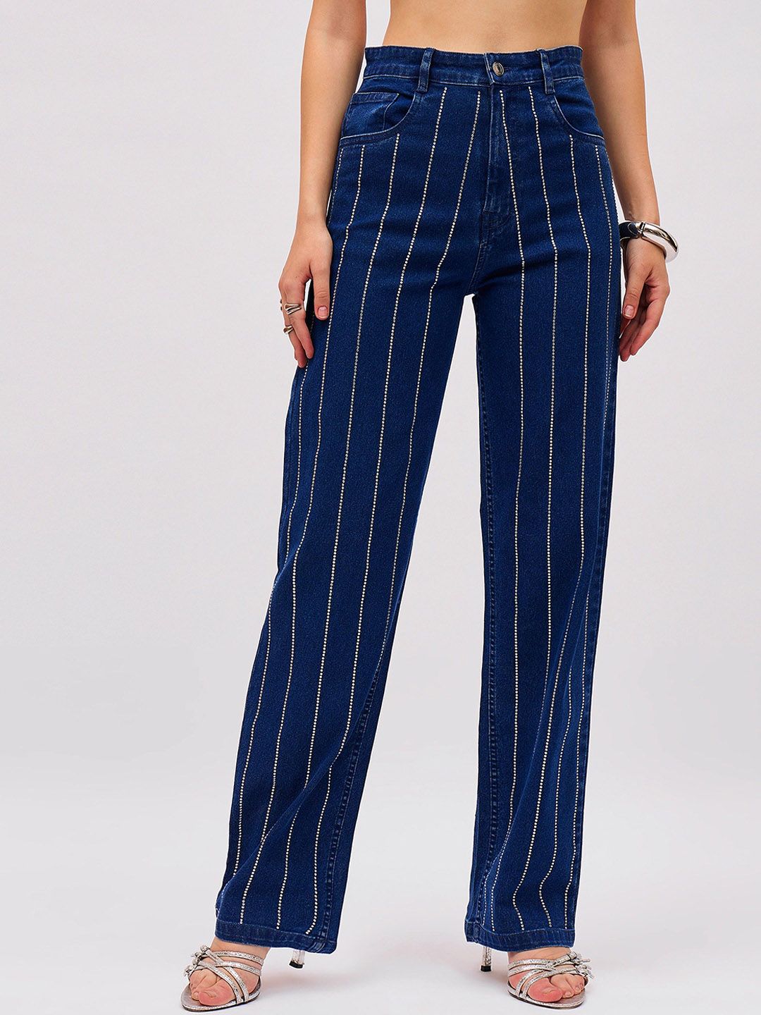 SASSAFRAS Women Straight Fit High-Rise Stretchable Denim Jeans-image-3
