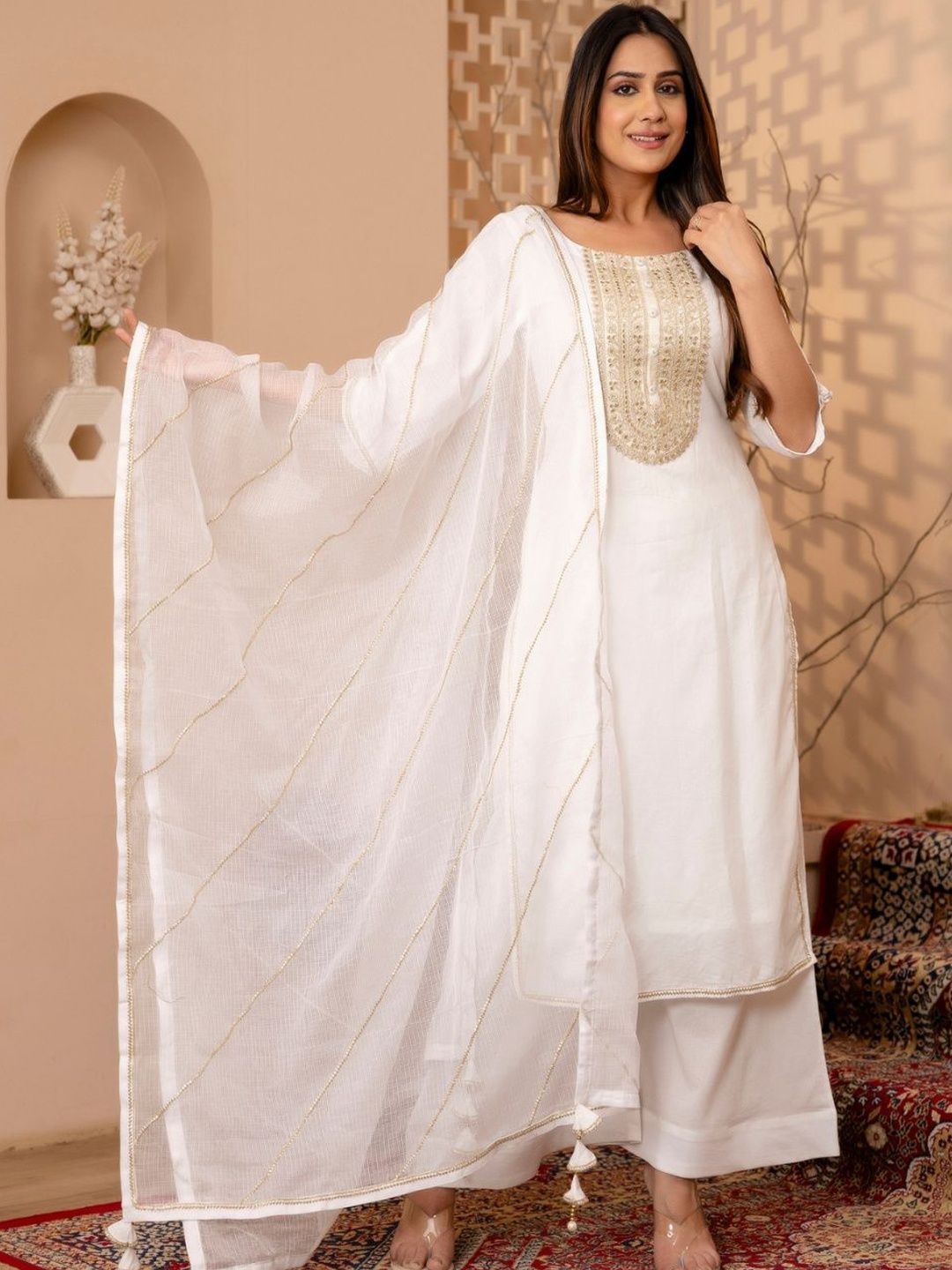 Tushti Women Woven Design Yoke Design Cotton Kurta with Palazzos & Dupatta-picture-43