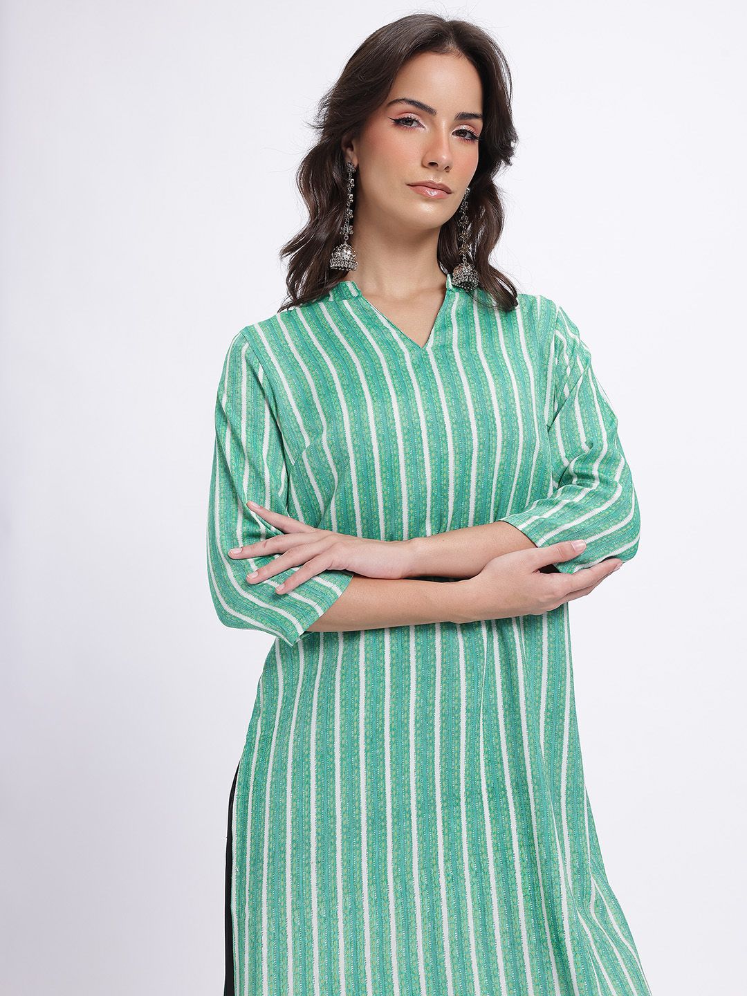 Anouk Rustic Mandarin Collar Striped Straight Kurta-picture-18