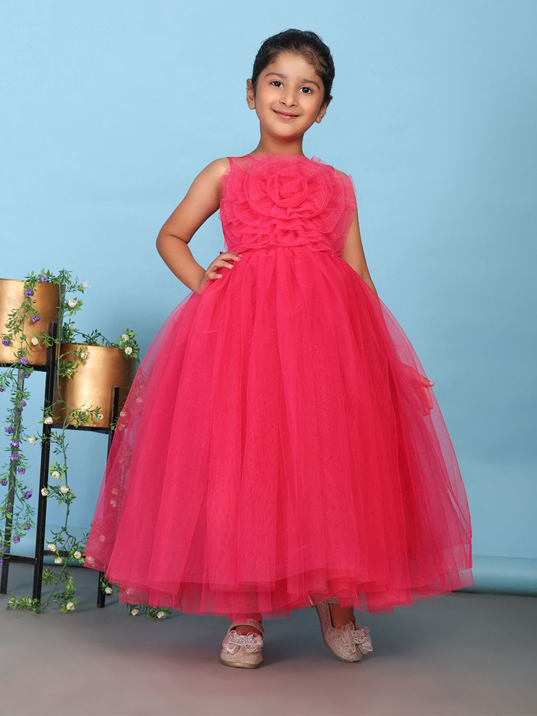 Toy Balloon kids Girls Solid Embellished Corsage Sleeveless Fit & Flare Maxi Dress-picture-17