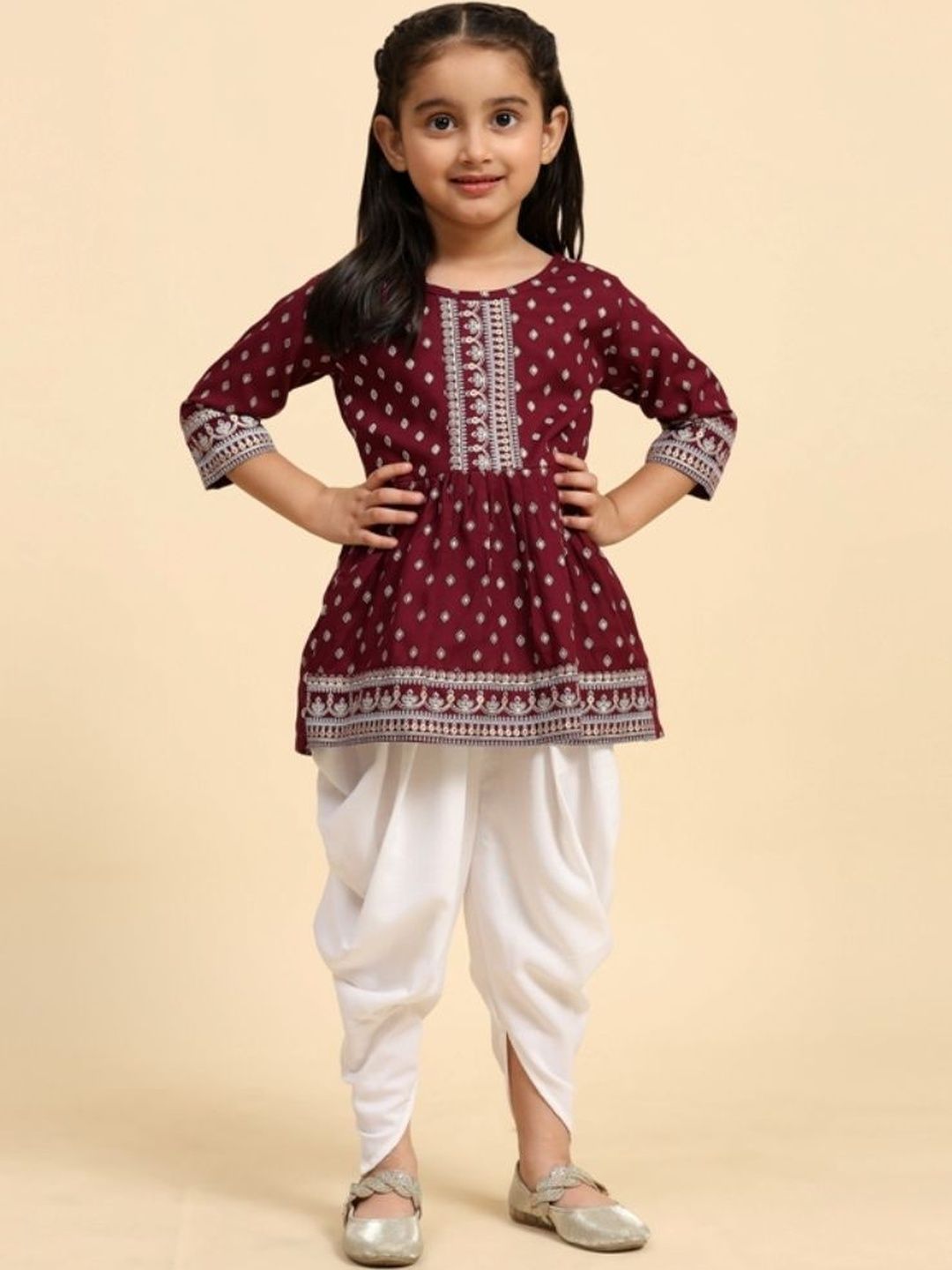PAVITRA Girls Floral Printed Regular Kurti with Dhoti Pants-picture-12