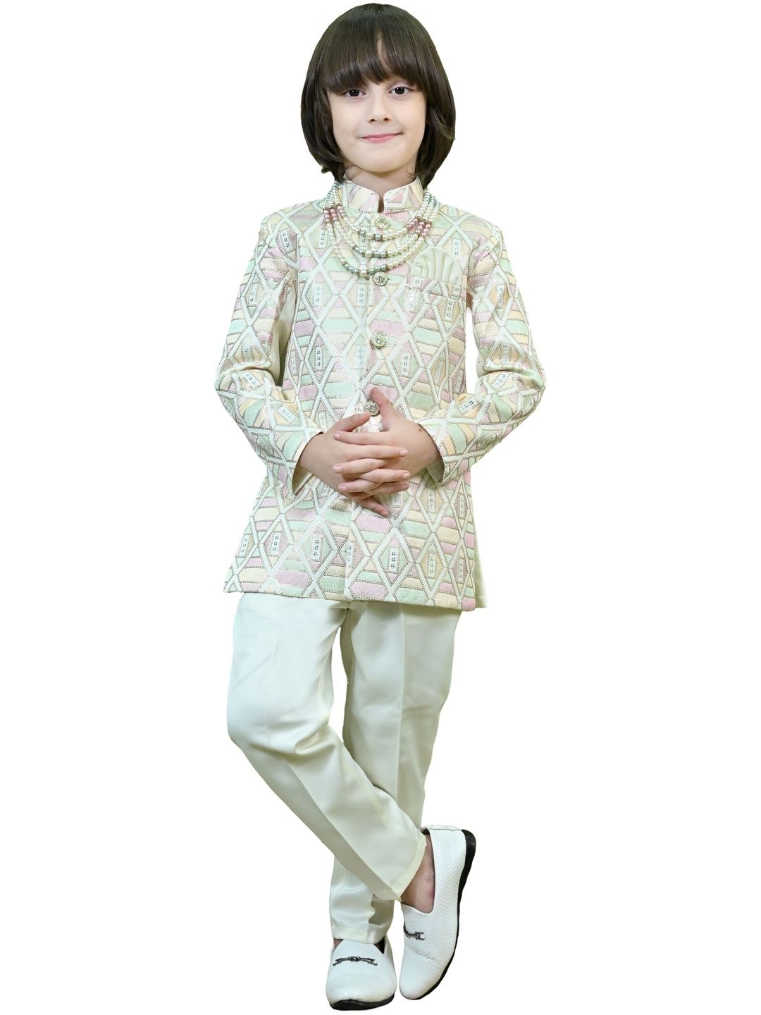 ahhaaaa Boys Ethnic Motifs Regular Sequinned Kurta with Trousers-picture-45