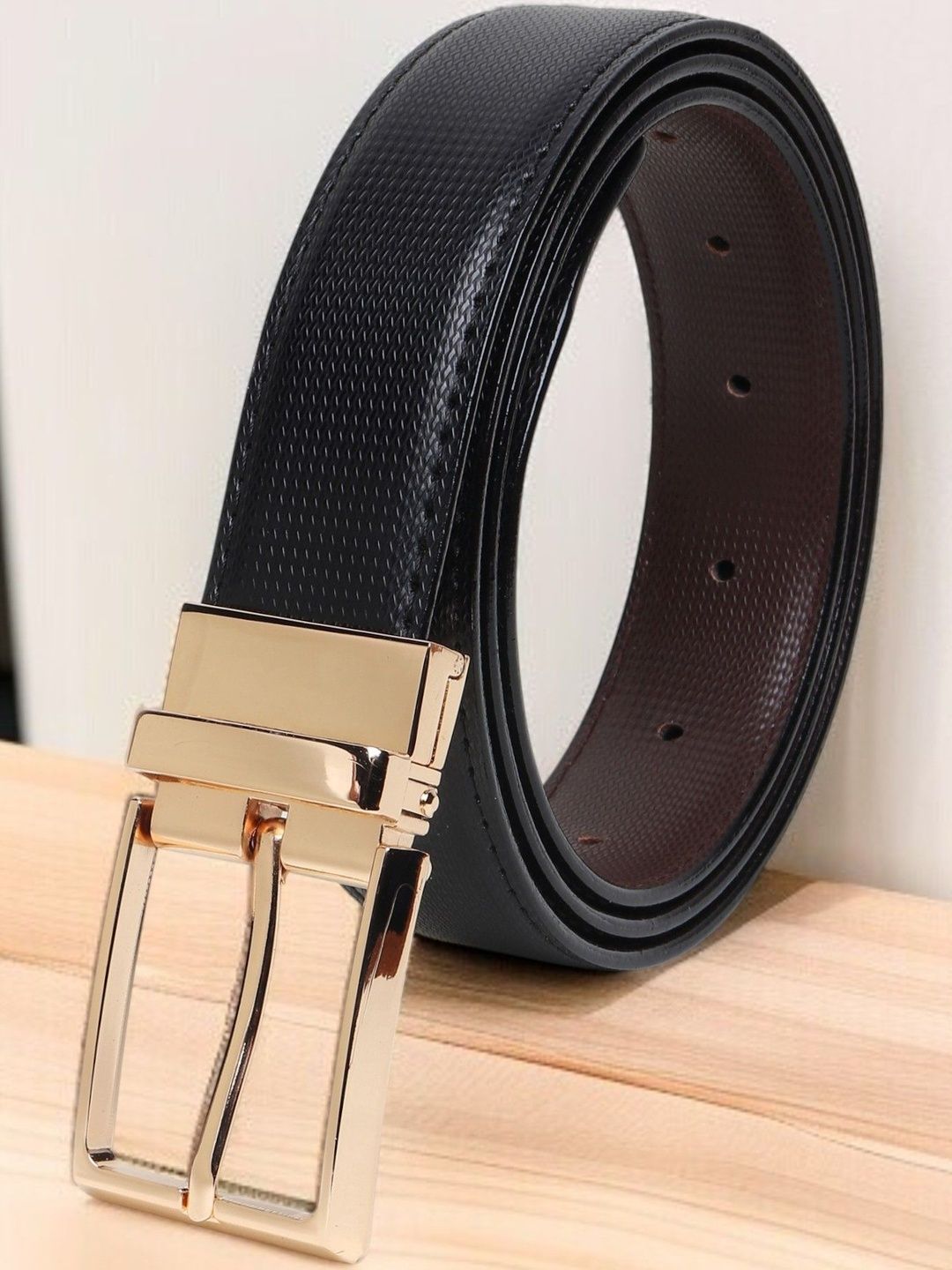 Roadster Men Black Textured PU Reversible Formal Belt-picture-40