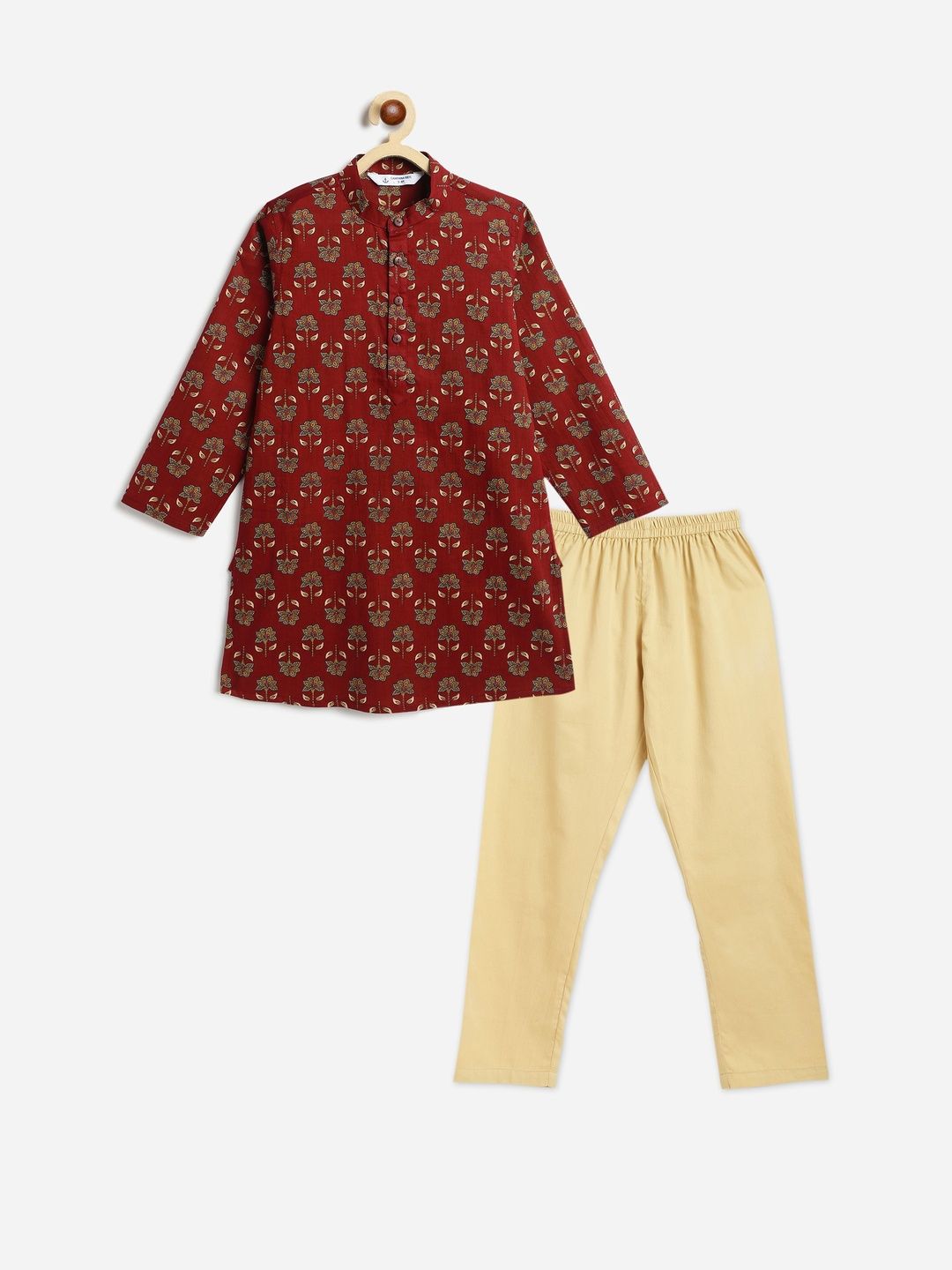 Campana Boys Floral Printed Regular Pure Cotton Kurta With Pyjamas Kurta Sets-picture-24