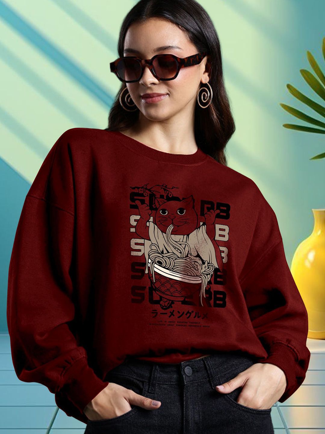 AUSK Women Animal Graphic Printed Round Neck Colourblocked Sweatshirt-picture-28