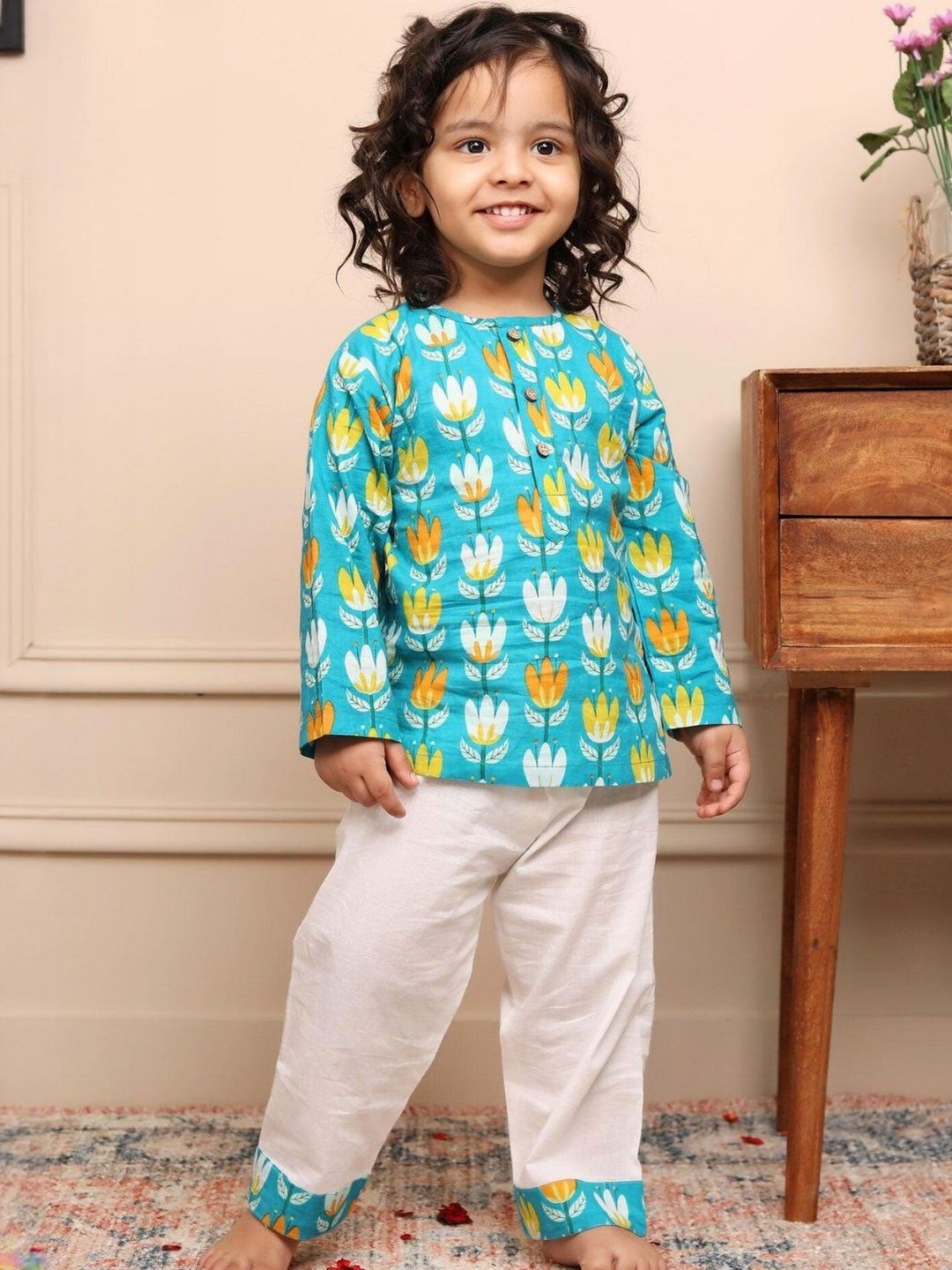 Polka Tots Boys Polka Tots Lotus print Full sleeves Nightwear Kurta Pyjama set-picture-51