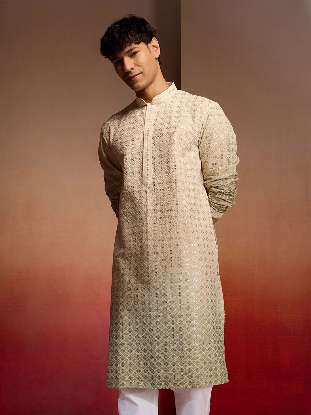 VASTRAMAY Men Embellished Festive Cambric Cotton Ombre Straight Kurta-picture-33