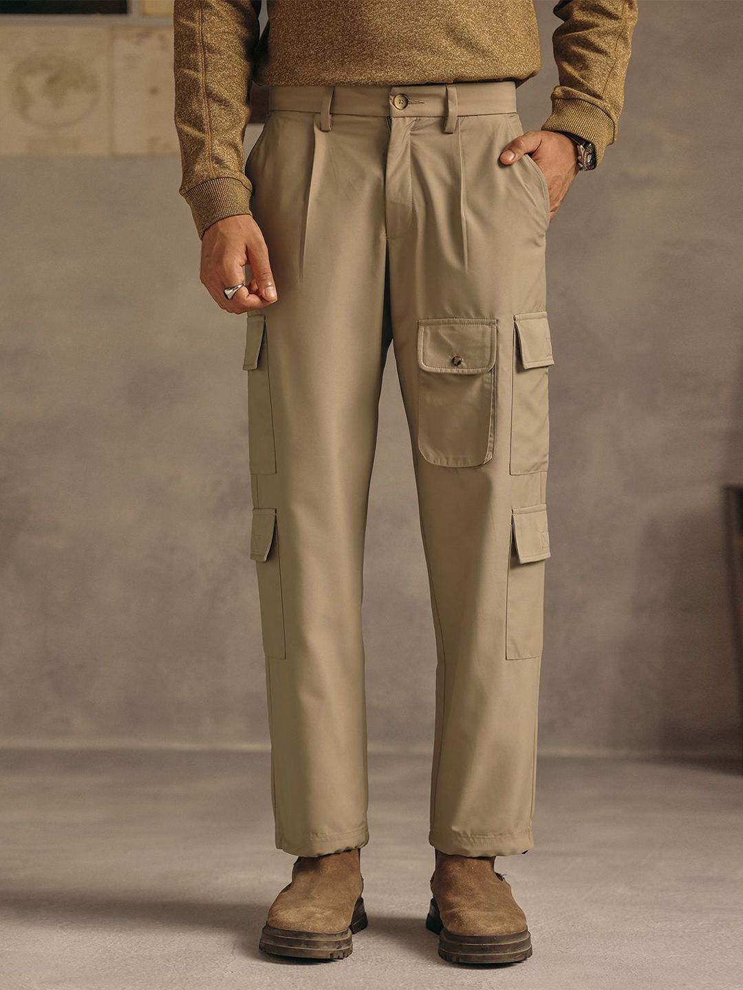 Andamen Escape Men Comfort Regular Fit Pocket Detail Cargos Trousers-picture-25