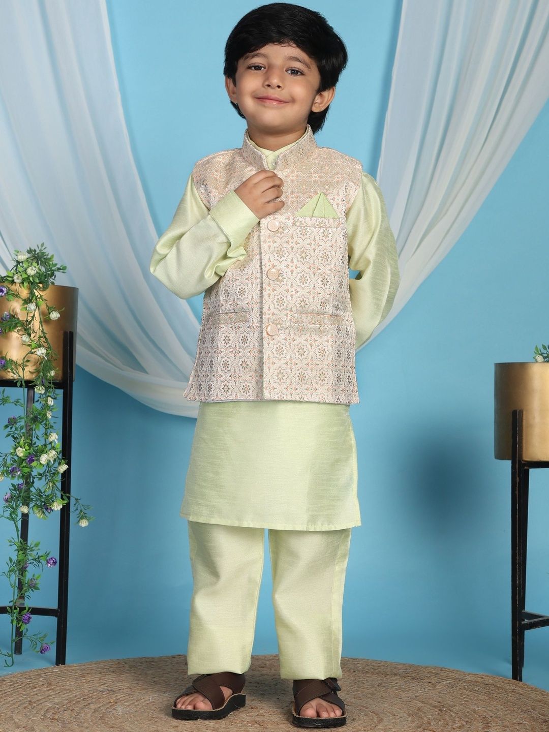 Pro-Ethic STYLE DEVELOPER Boys Solid Nehru jacket Kurta With Pyjamas