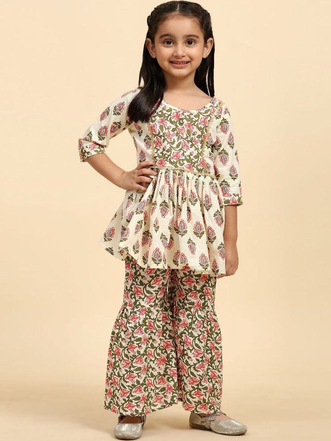 PAVITRA Girls Floral Printed Regular Gotta Patti Kurti with Sharara-picture-14
