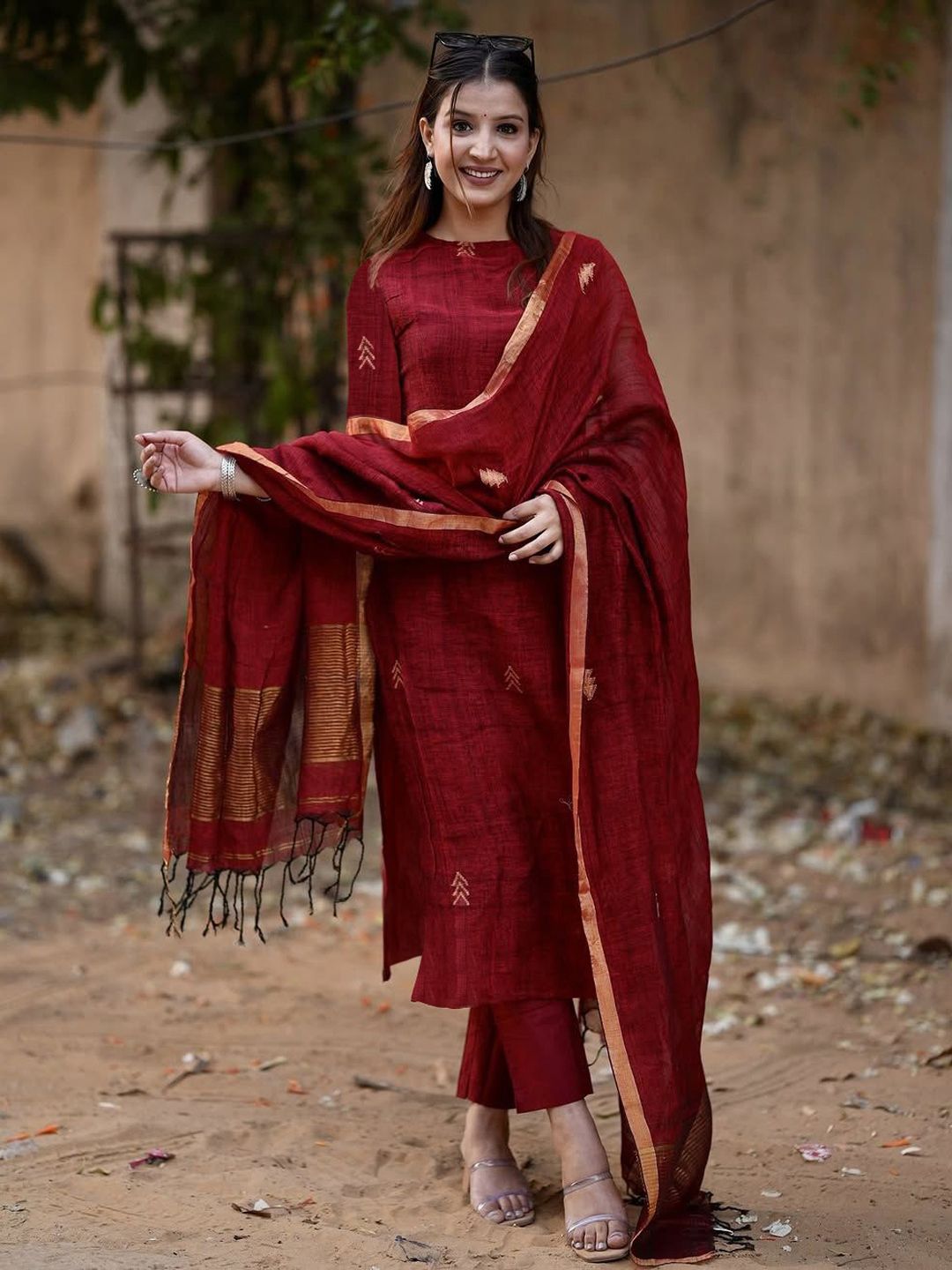 GoSriKi Geometric Printed Round Neck Straight Kurta With Trousers & Dupatta-picture-39