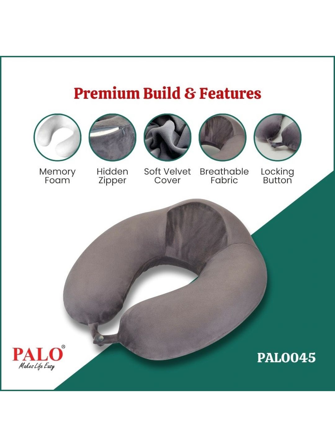 PALO Grey U-Shape Memory Foam Travel Pillow-image-17