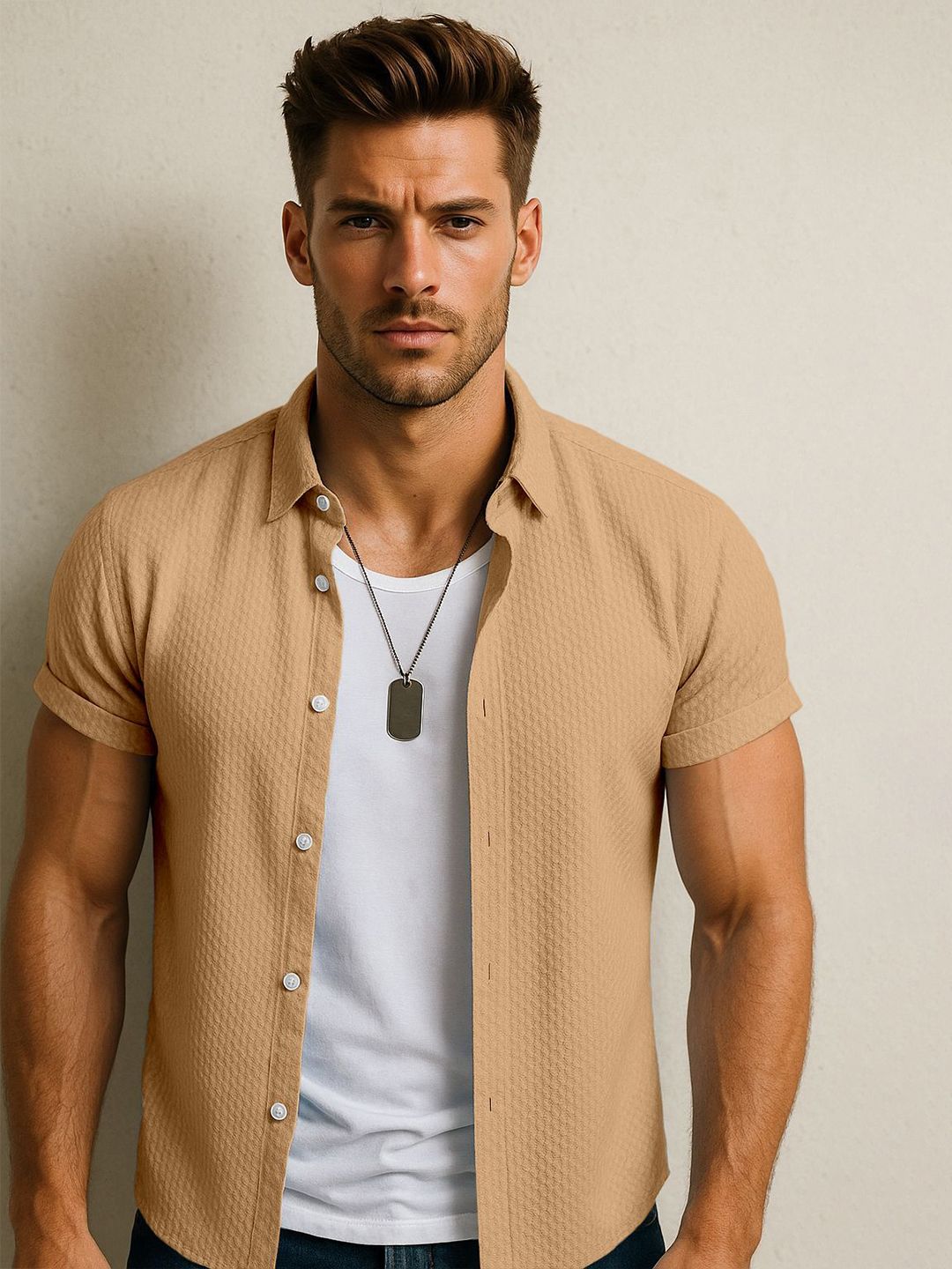 SWADESI STUFF Comfort Textured Spread Collar Shirt-picture-48