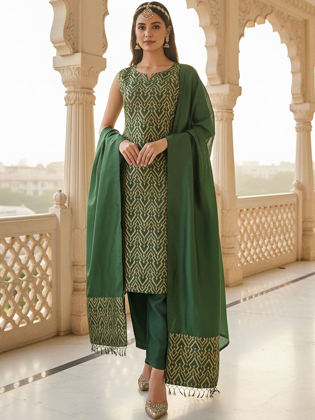 BAESD Women Geometric Printed Kurta with Trouser & Dupatta-picture-25