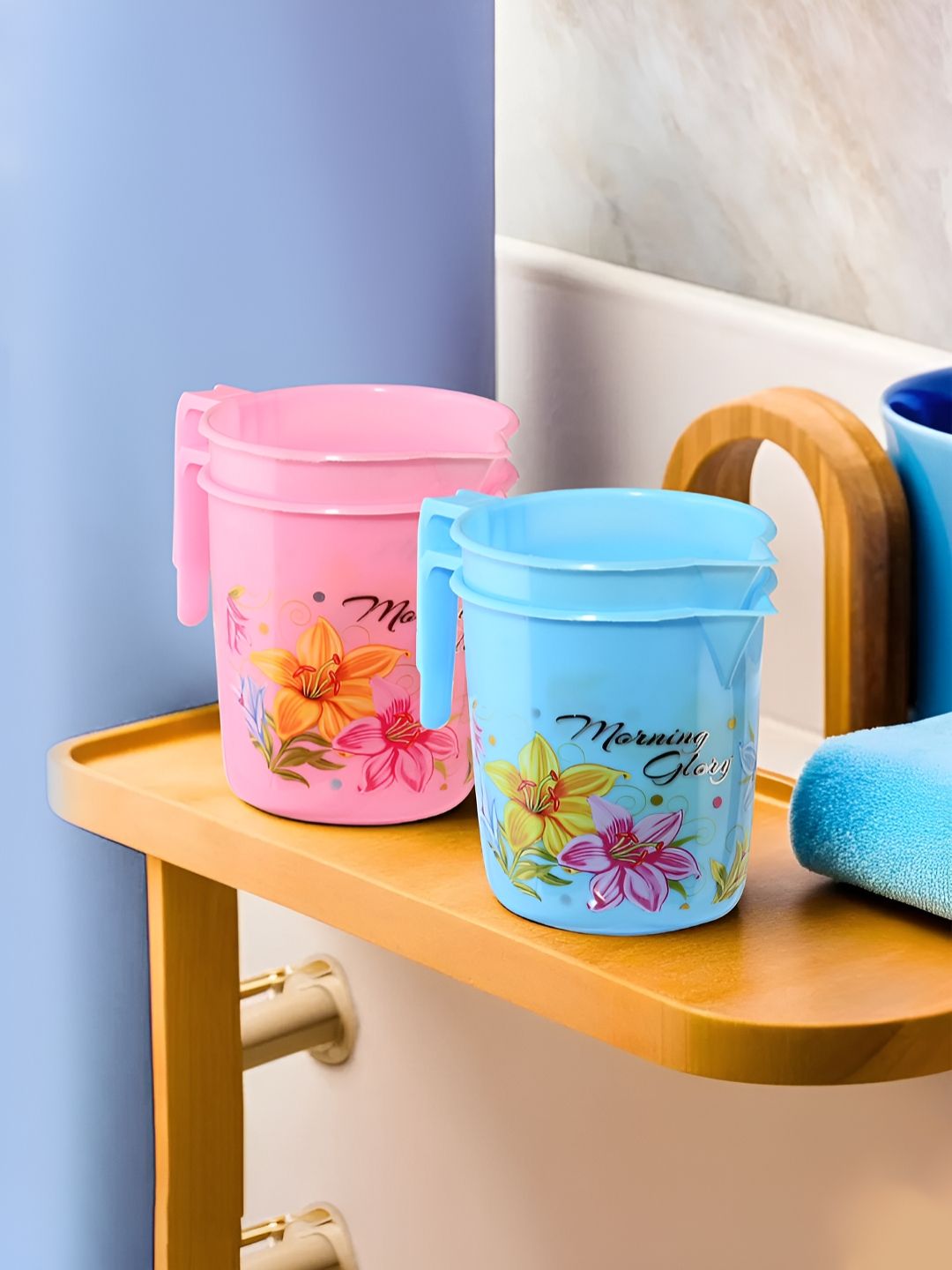 Aura Pink & Green 4 Pieces Floral Printed Bathroom Mugs-image-42