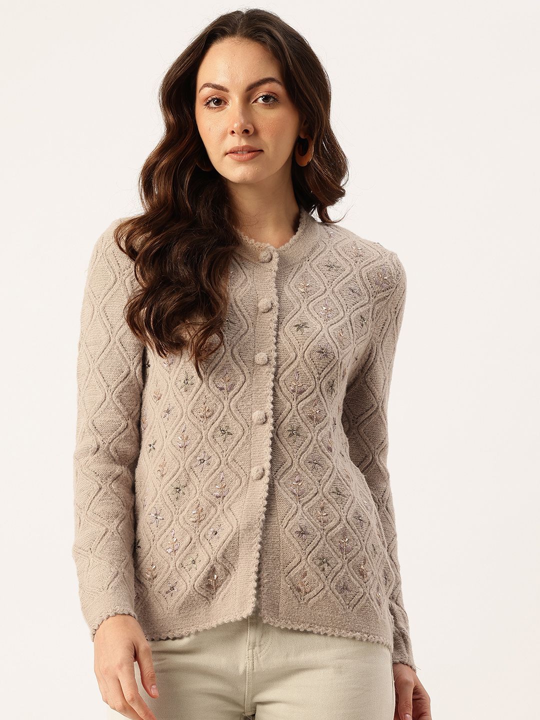 APSLEY Floral Embroidered Button-Down Cardigan with Embellished Detail-image-10