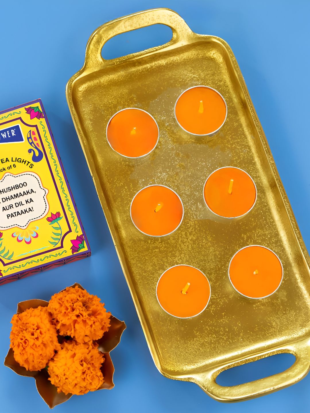Soulflower Orange & Gold-Toned 6 Pieces Tea Light Candles-image-10