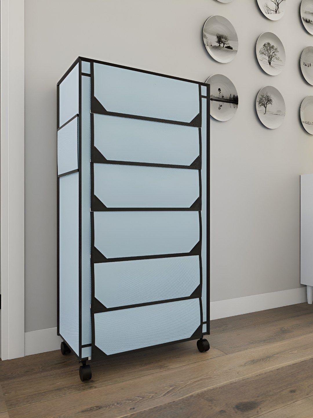 Fabura Grey & Black 6-Layers Shoe Rack With Wheels