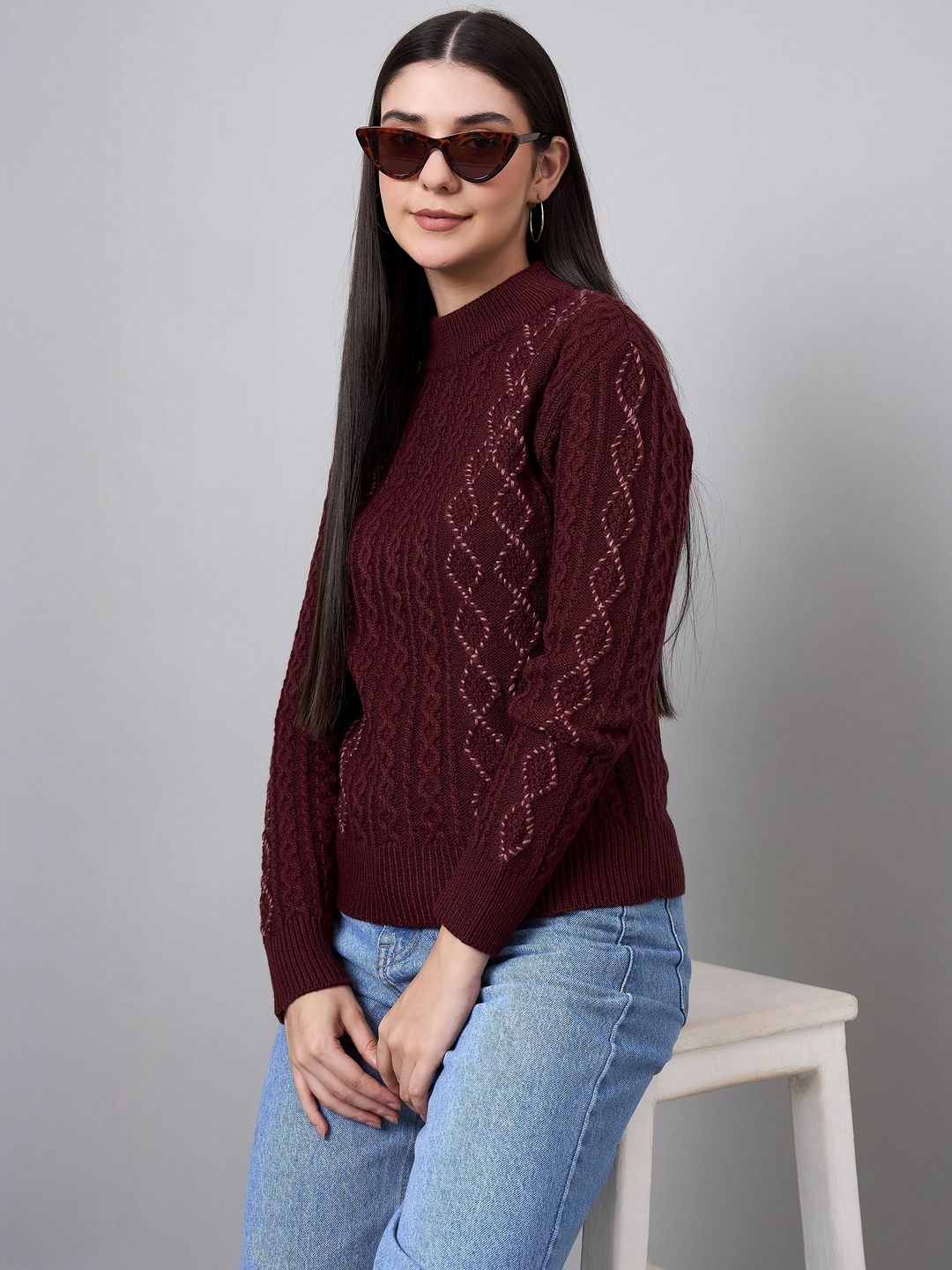 Spink Women Cable Knit Self Design Turtle Neck Pullover Sweater-picture-23