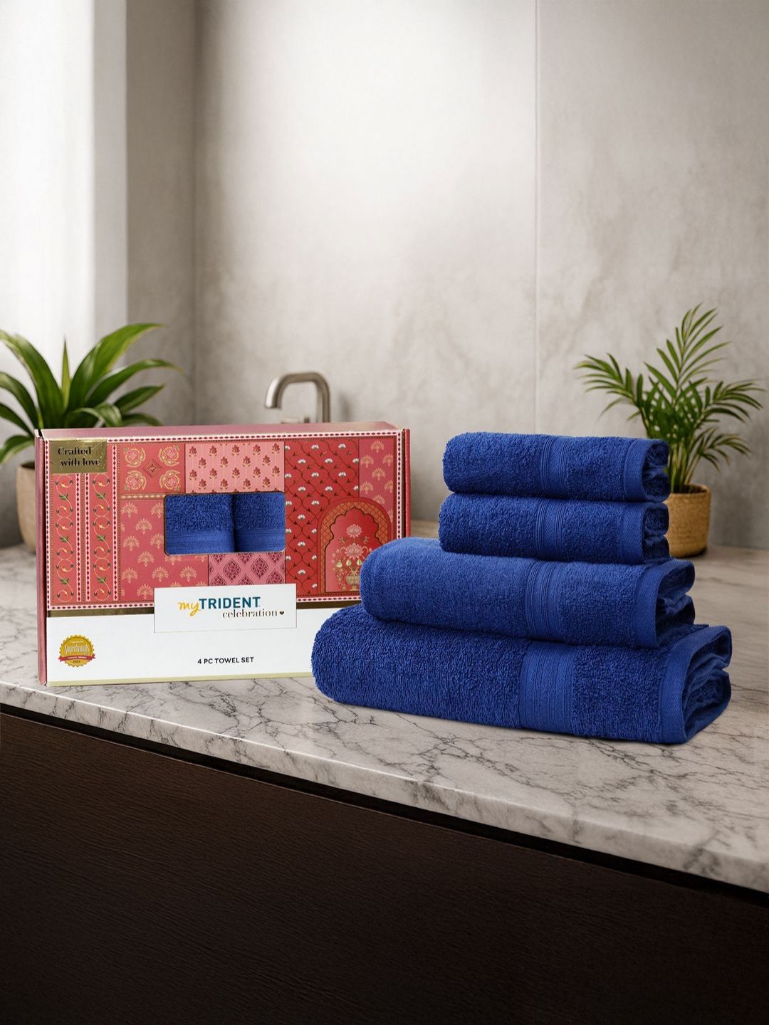 MYTRIDENT Blue 4 Pieces Cotton 450 GSM Towel Set-picture-15