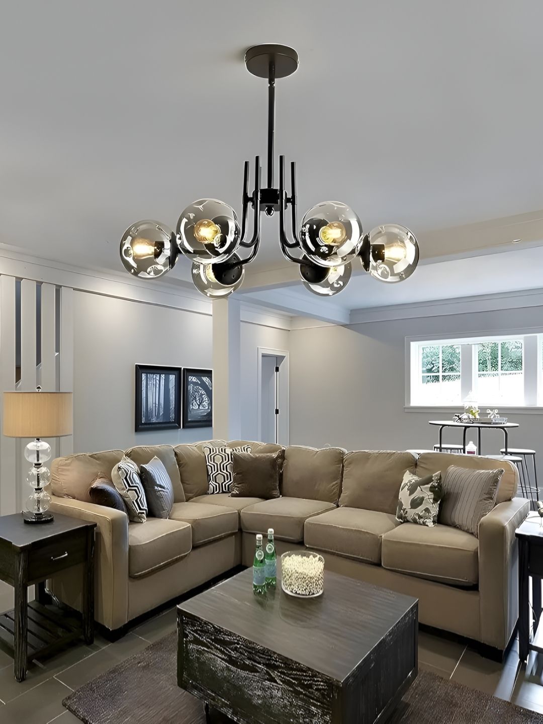 MFD HOME FURNISHING Black Semi-sphere Glass Chandelier Traditional Ceiling Lamp-picture-44