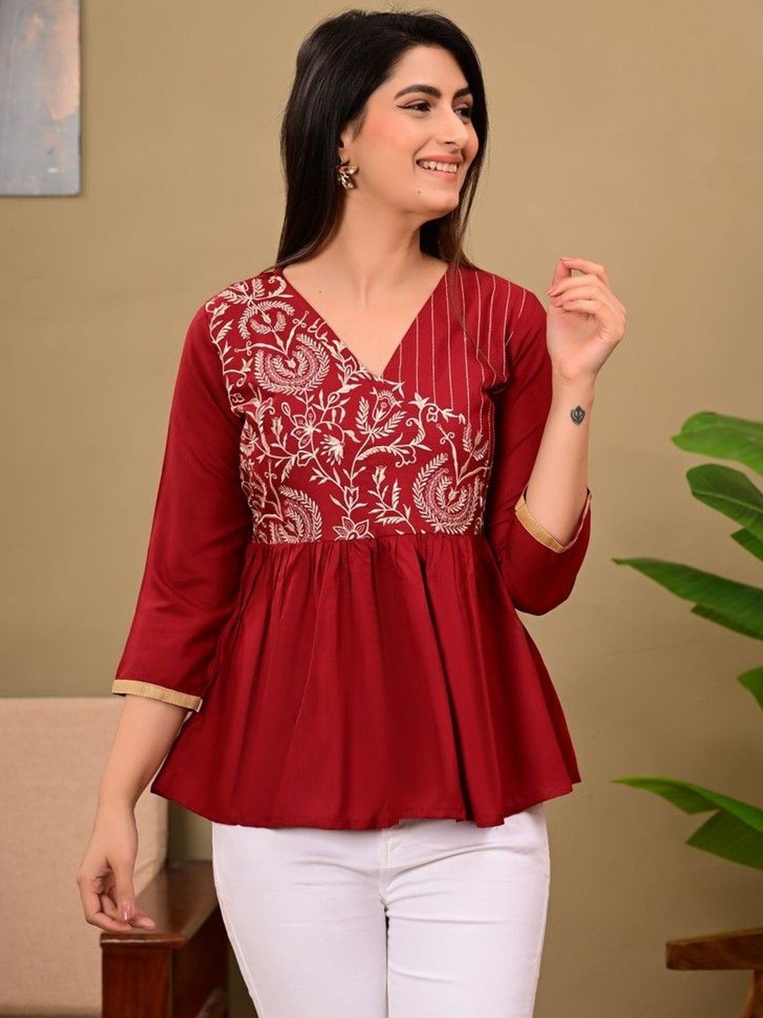 PALSIYA PRESENTS Women V-Neck Embroidered Peplum Top-picture-40