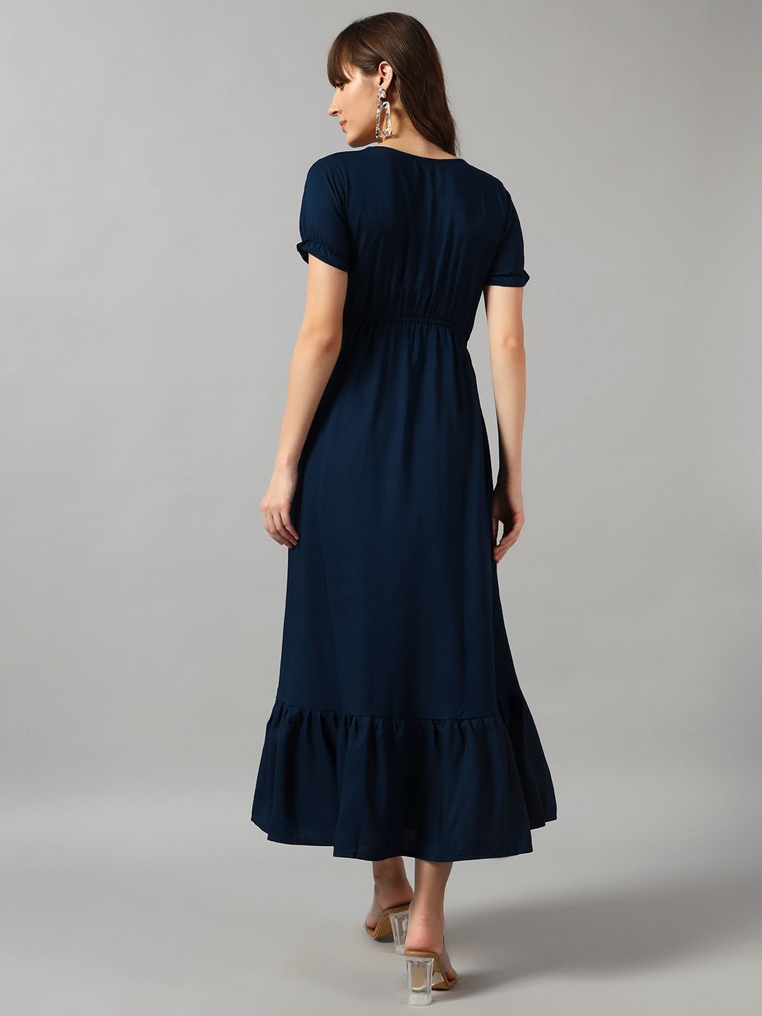 Buy Femvy Round Neck Tiered Fit And Flare Maxi Dress - Dresses for ...