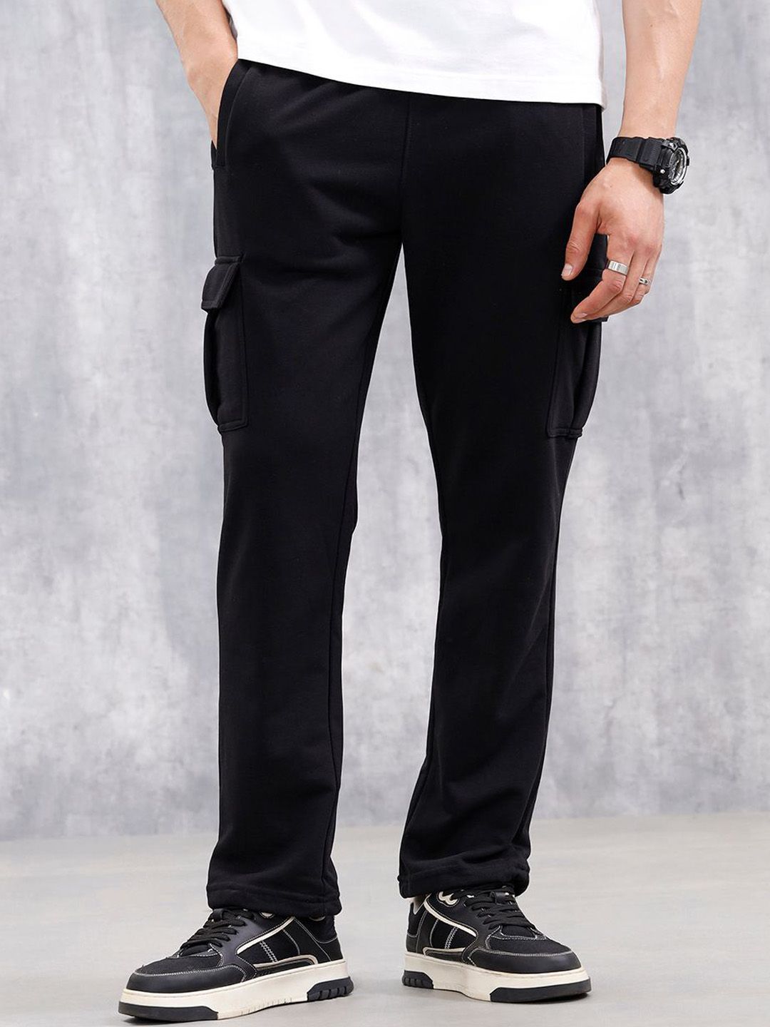 WROGN Men Straight Fit Mid-Rise Cargo Joggers-picture-33