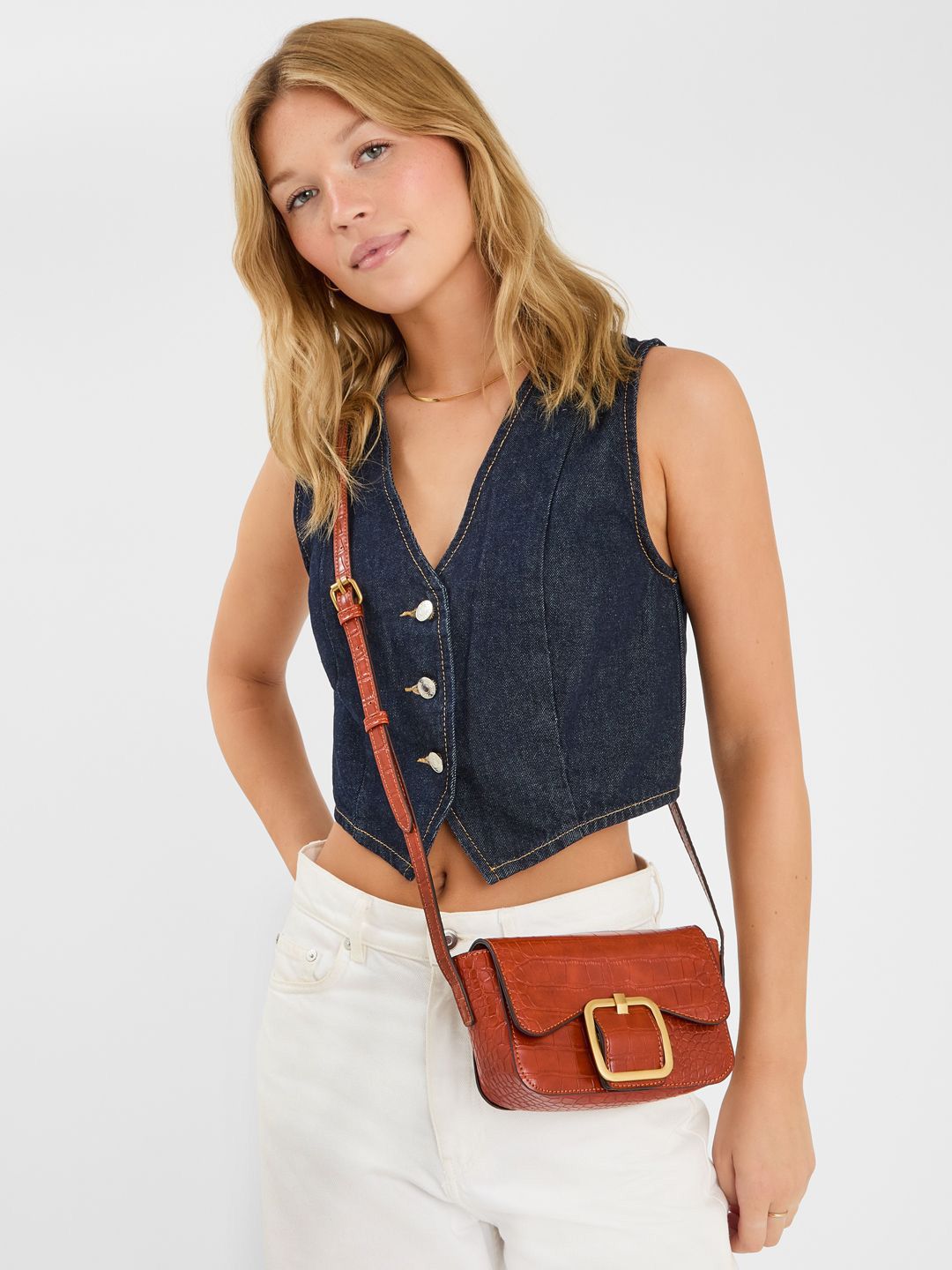 Accessorize London Women's Faux Croc Buckle Sling Bag-picture-18
