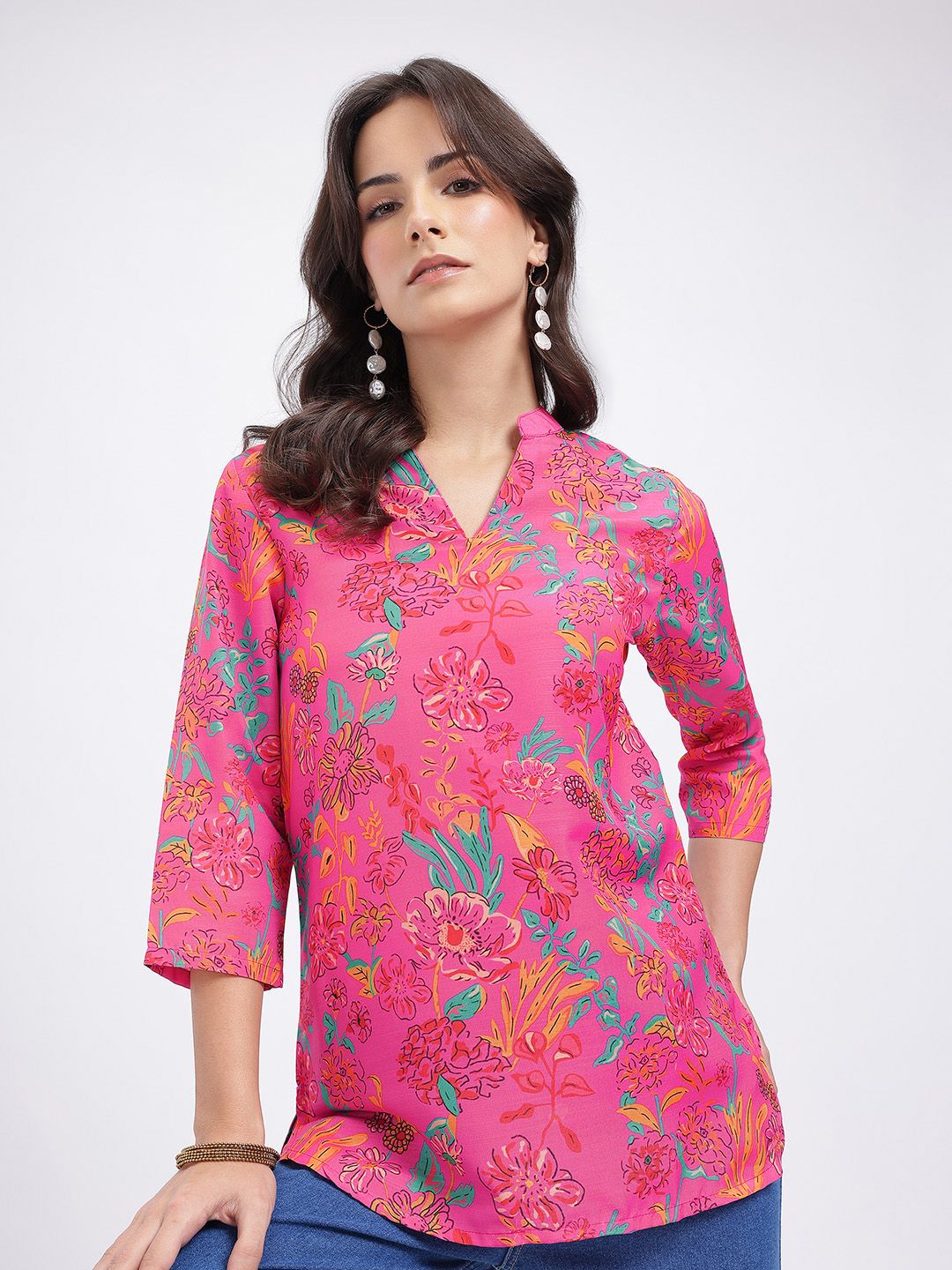 Anouk Rustic Floral Printed Mandarin Collar Straight Kurti-picture-39