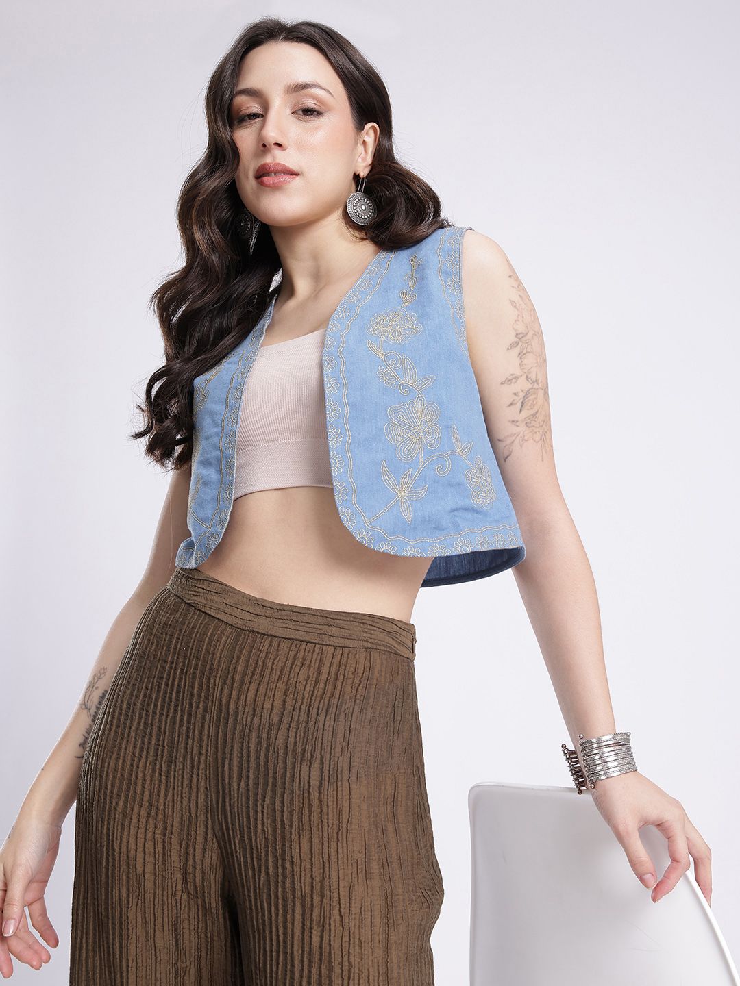 fusion by glitchez Floral Embroidered Crop Tailored Jacket-picture-26