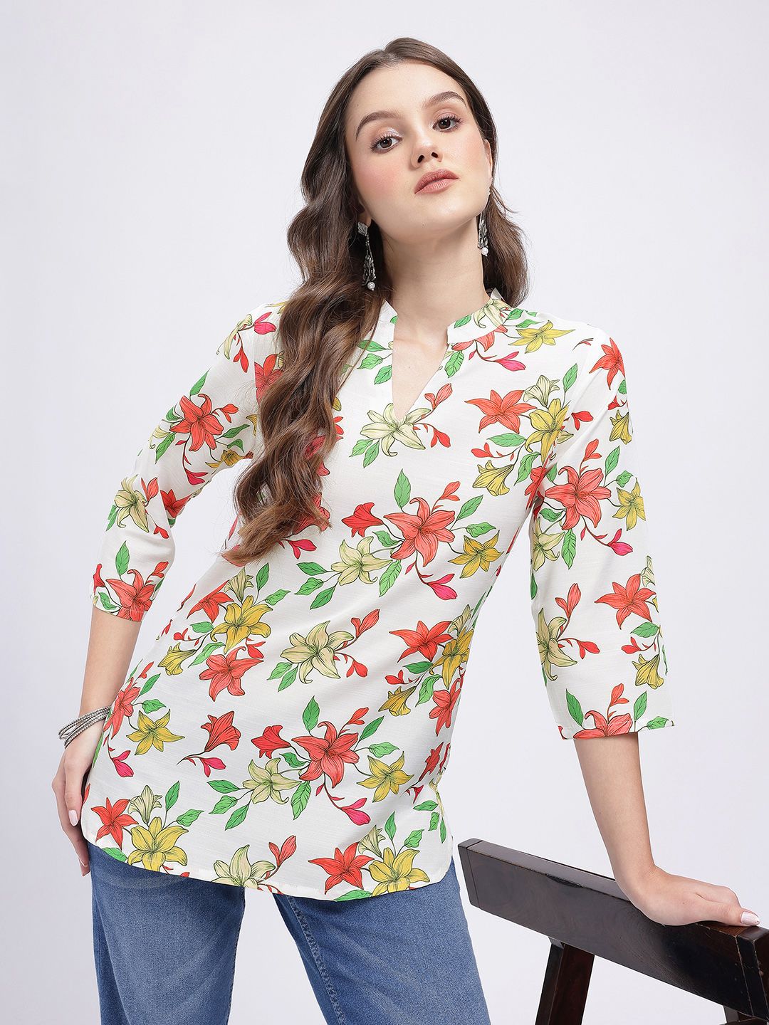 Anouk Rustic Floral Printed Mandarin Collar Straight Kurti-picture-24