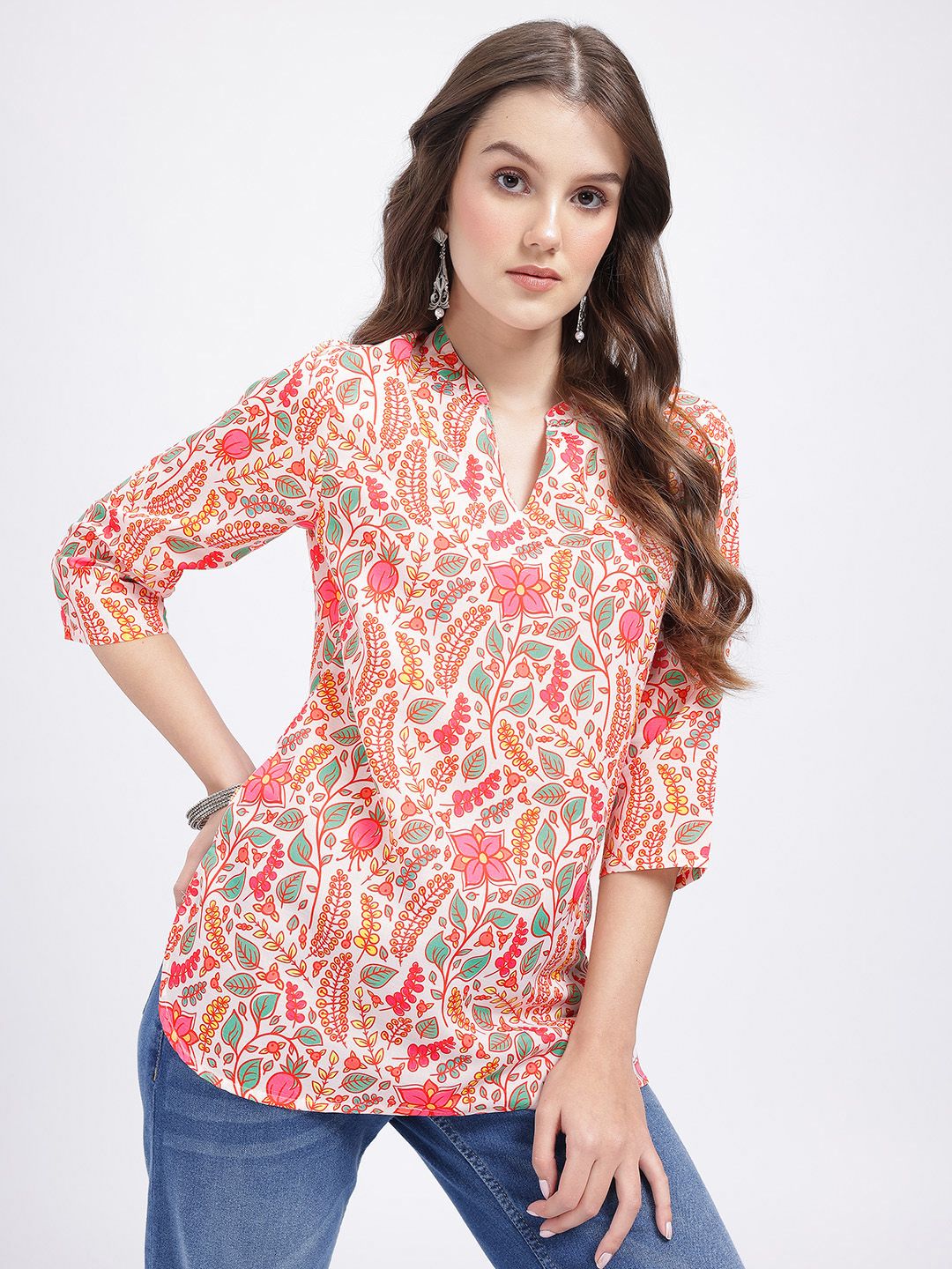 Anouk Rustic Floral Printed Mandarin Collar Straight Kurti-picture-41