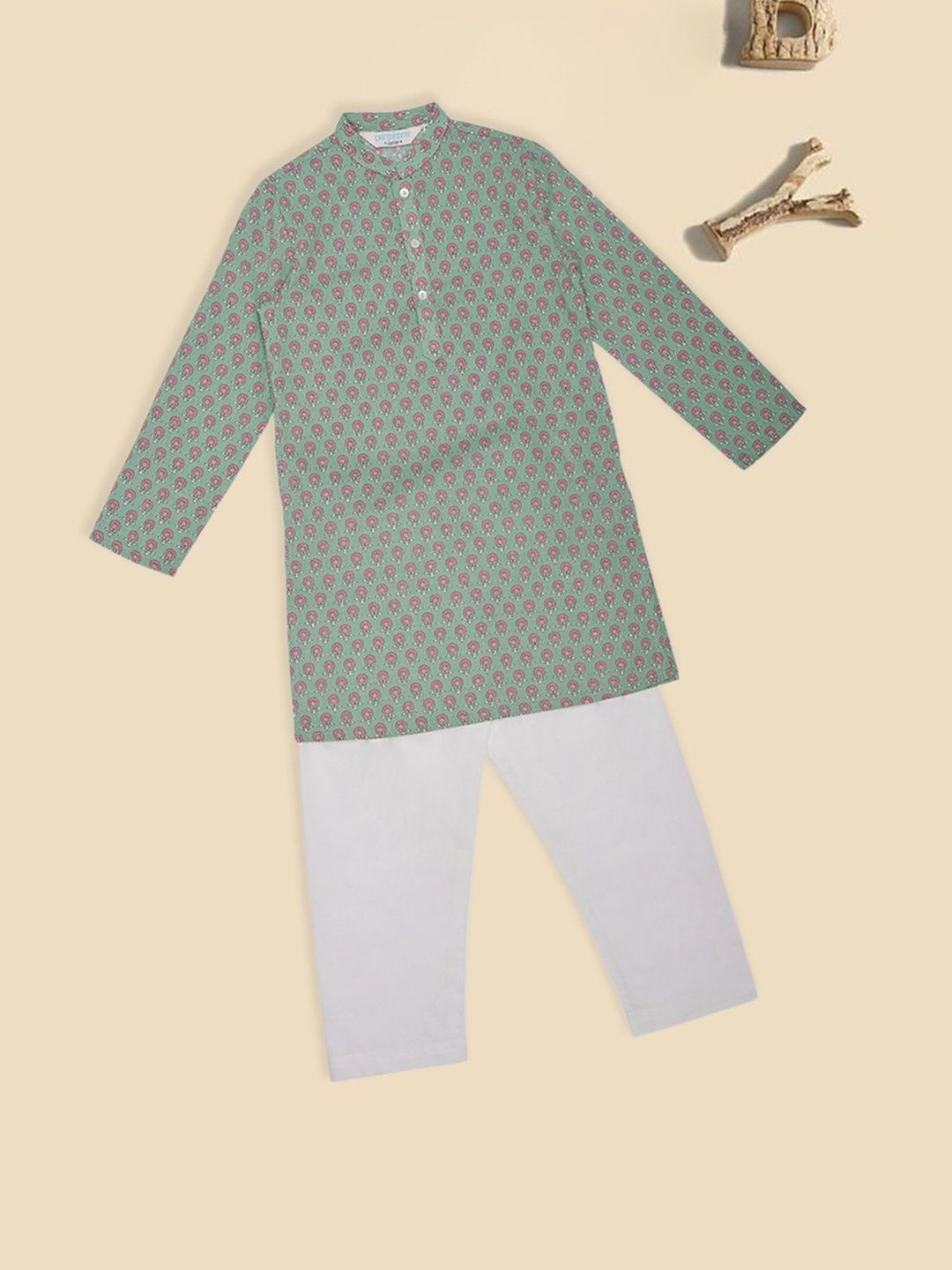 indus route by Pantaloons Boys Ethnic Motifs Pure Cotton Kurta With Pyjamas Kurta Sets-image-5
