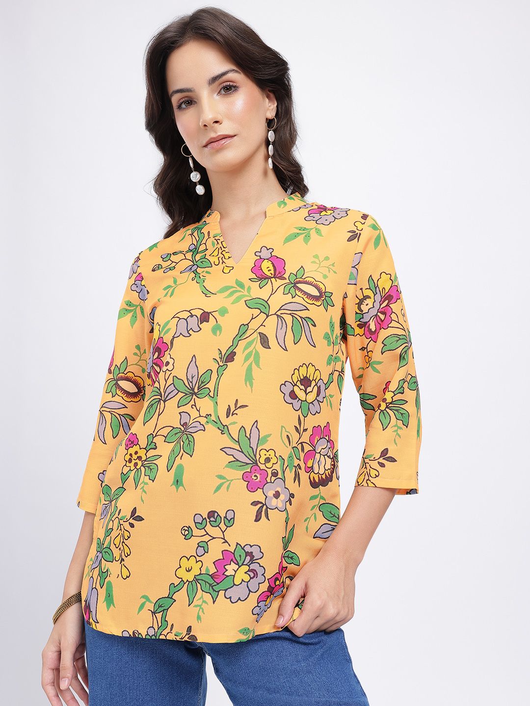 Anouk Rustic Floral Printed Mandarin Collar Straight Kurti-picture-14