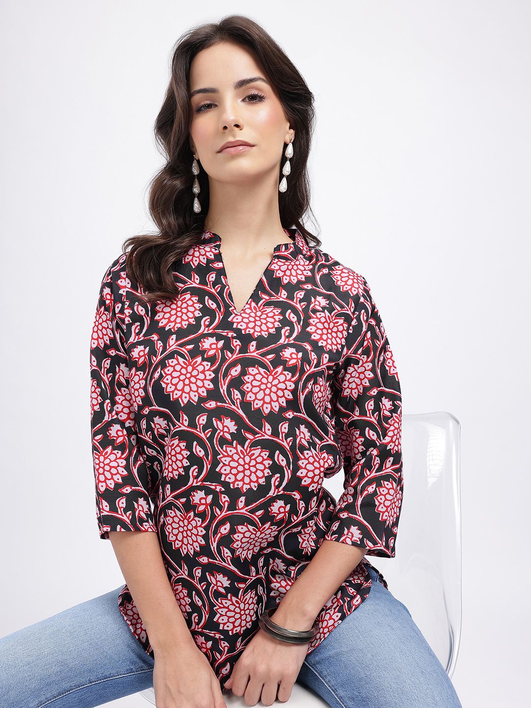 Anouk Rustic Floral Printed Mandarin Collar Straight Kurti-picture-12