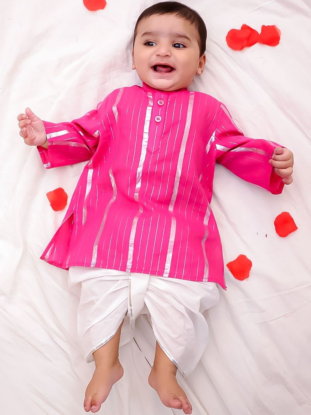 BownBee Boys Striped Cotton Kurta with Dhoti Pants