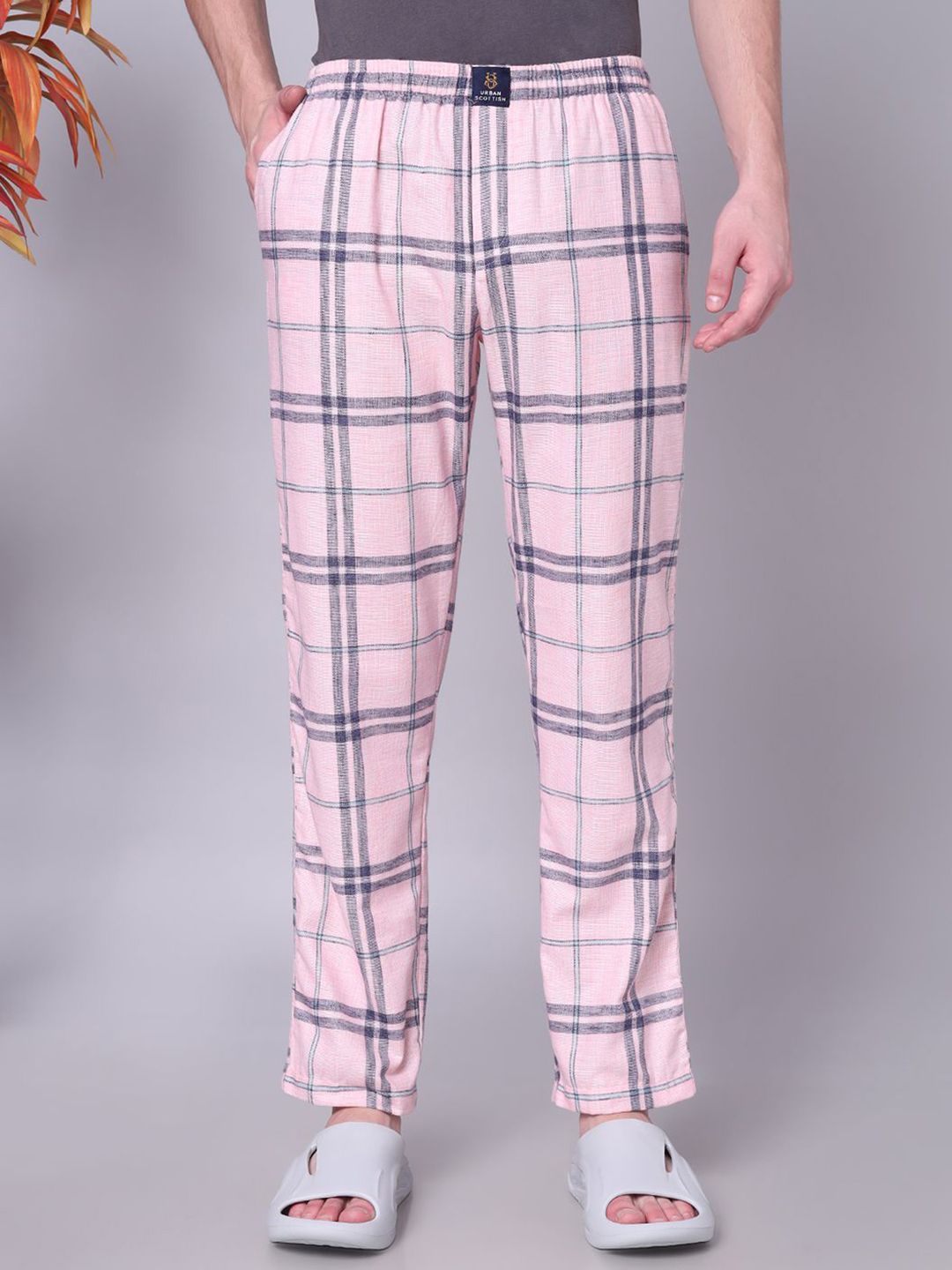 URBAN SCOTTISH Men Checked Regular Fit Mid-Rise Pure Cotton Lounge Pants-picture-46