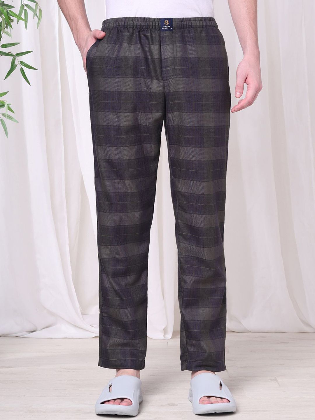URBAN SCOTTISH Men Checked Pure Cotton Lounge Pants-picture-32