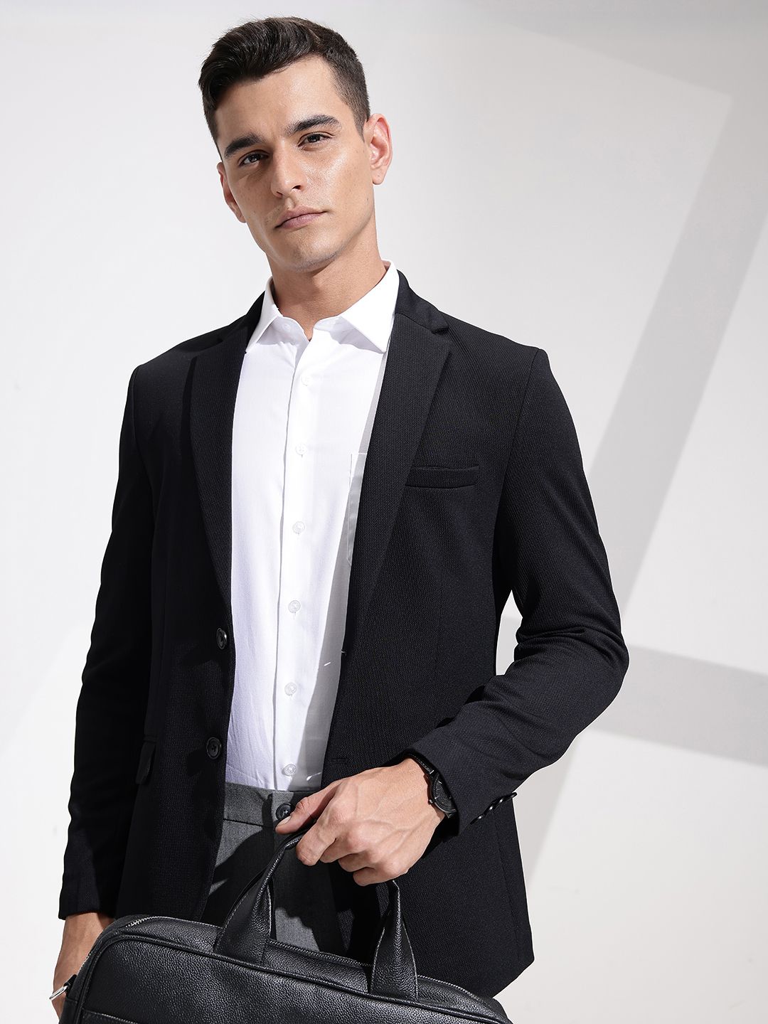 INVICTUS Slim Fit Self Design Textured Single Breasted Blazer-picture-12