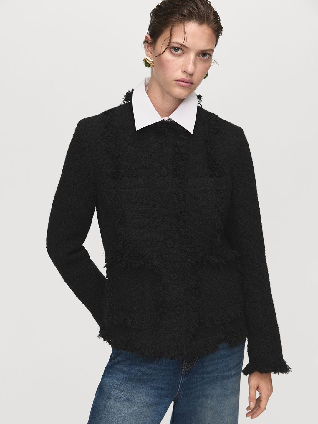 MANGO Frayed Detail Round Neck Tailored Jacket-picture-31