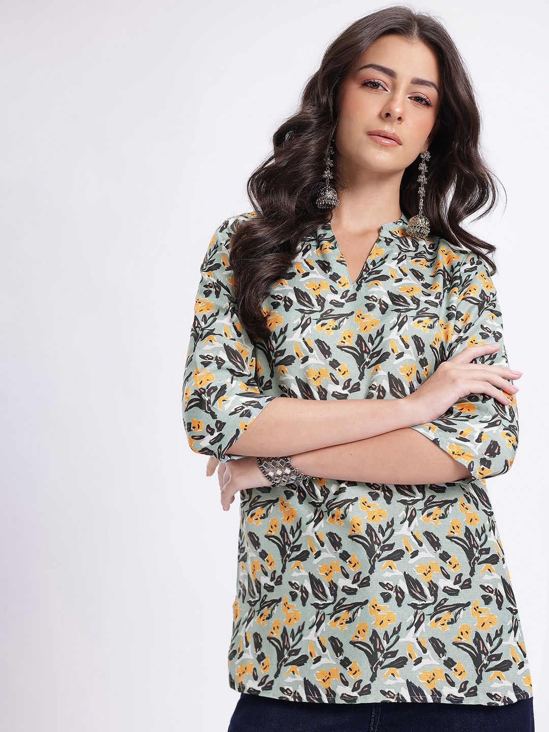 Anouk Rustic Floral Printed Mandarin Collar Straight Kurti-picture-41