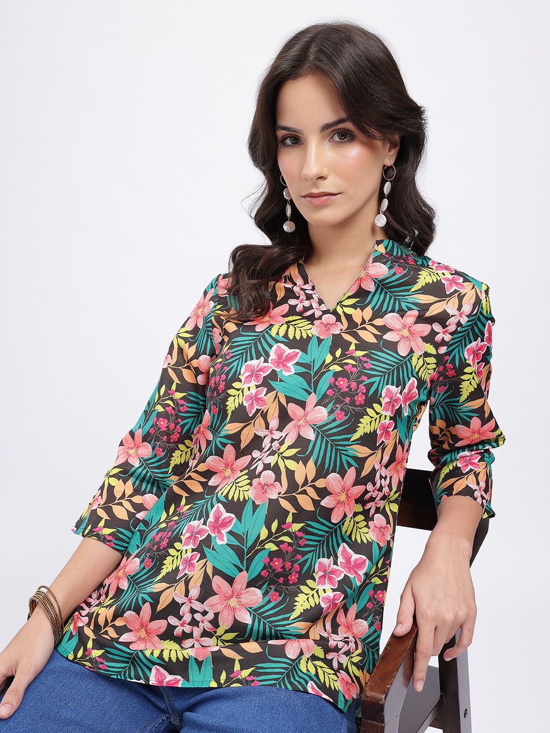 Anouk Rustic Tropical Printed Mandarin Collar Straight Kurti-picture-15