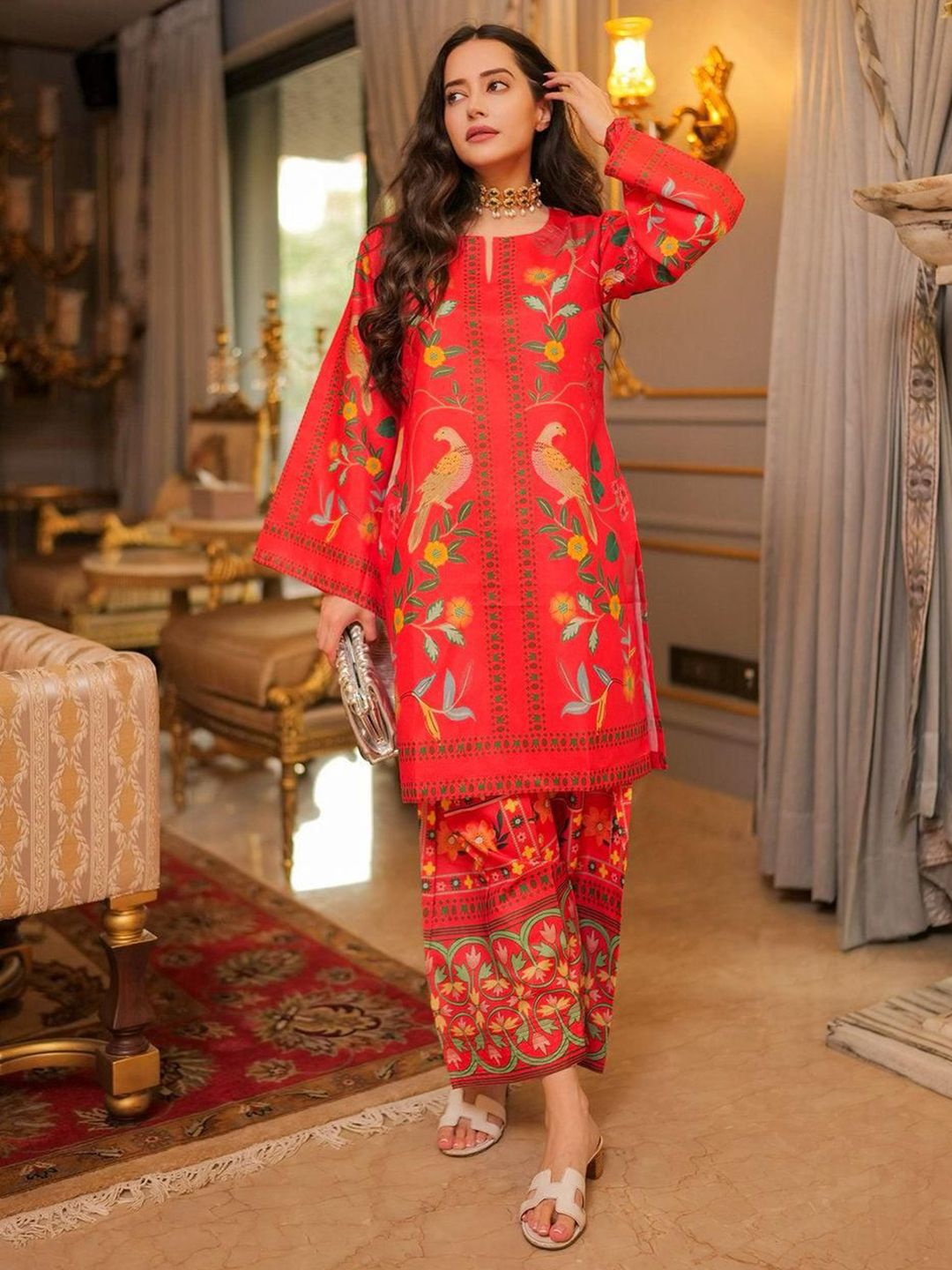 HOUSE OF KARI Komal X HOK Lawn Cotton Shimmer Printed Co-Ords-picture-22