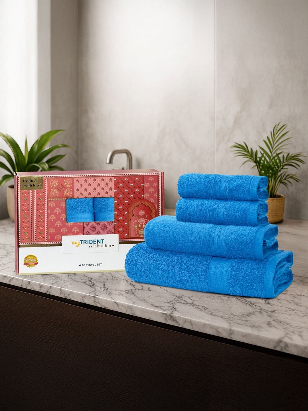 MYTRIDENT Blue 4 Pieces Cotton 450 GSM Towel Set-picture-40